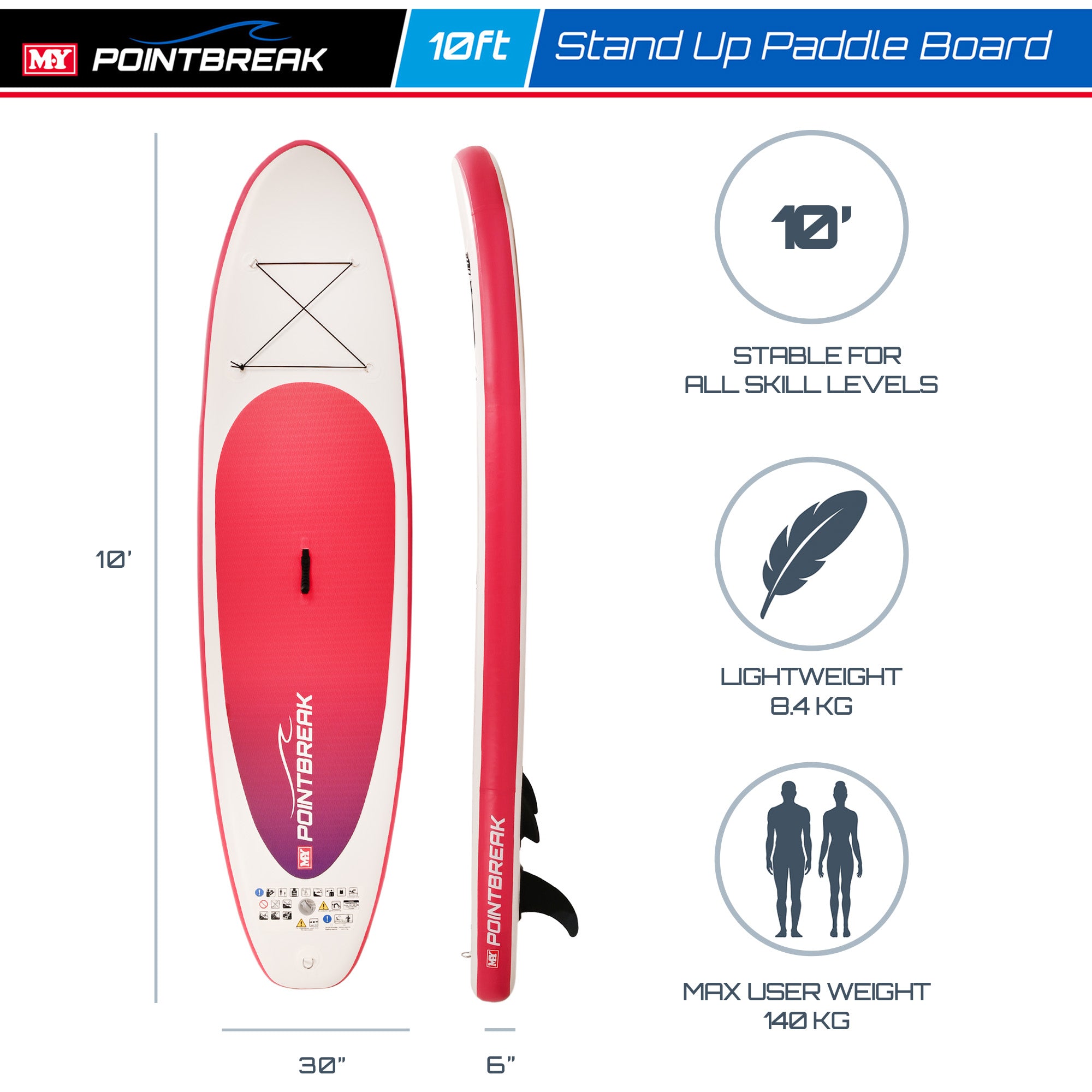M.Y Point Break Paddle Boards 10ft Inflatable Stand Up Paddle Board Paddleboard Complete with Full SUP Accessories Package