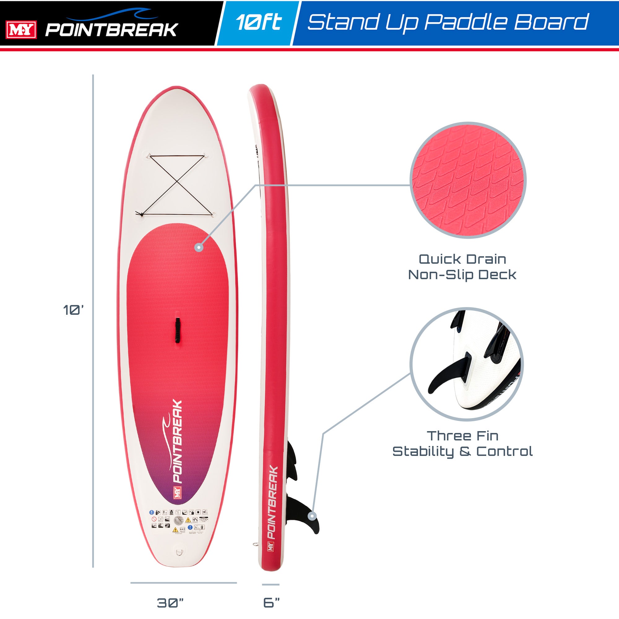 M.Y Point Break Paddle Boards 10ft Inflatable Stand Up Paddle Board Paddleboard Complete with Full SUP Accessories Package