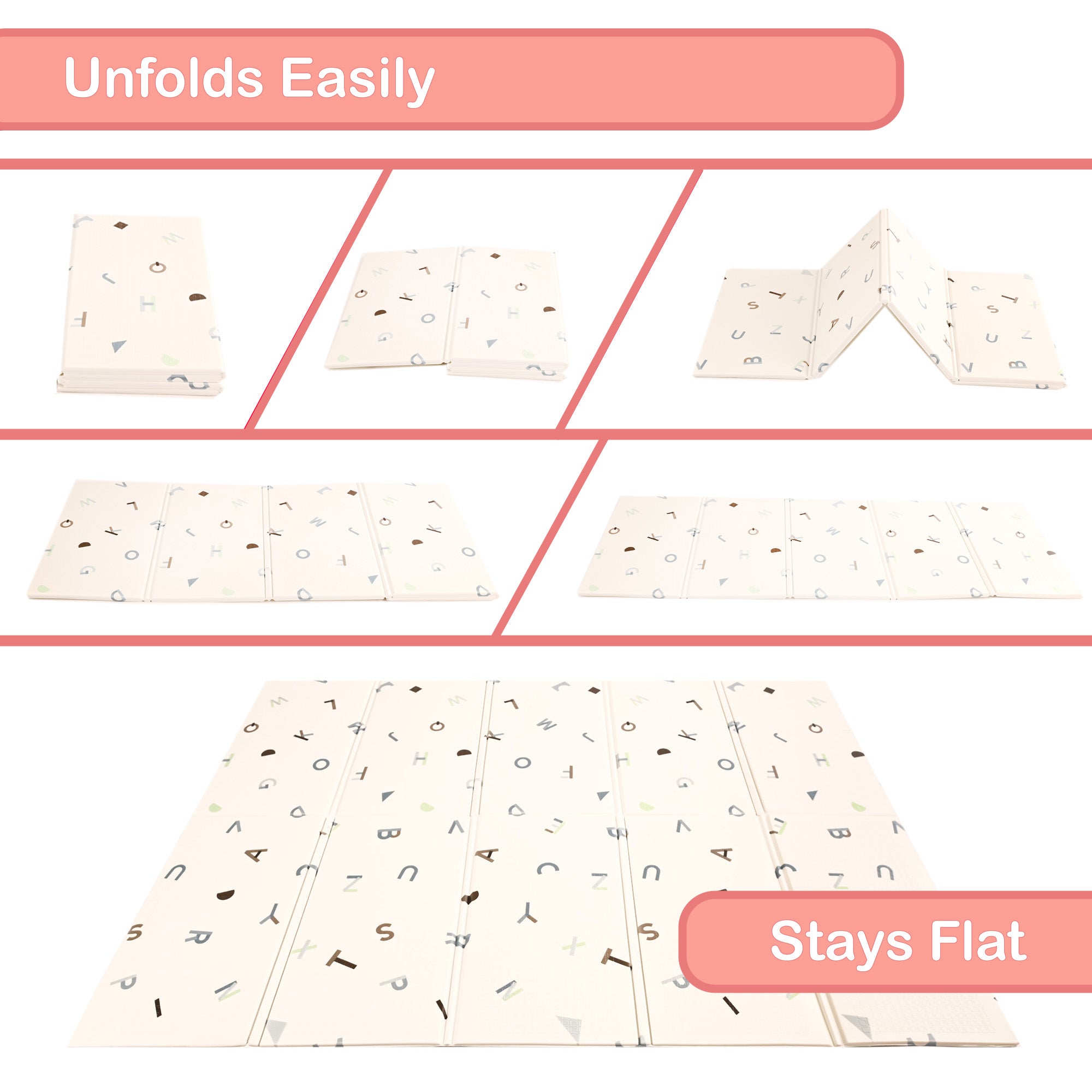 KandyToys 1.98m x 1.48m Folding Alphabet Baby Mat | Thick Padded XPE Baby Crawl Mat | Waterproof | Safe