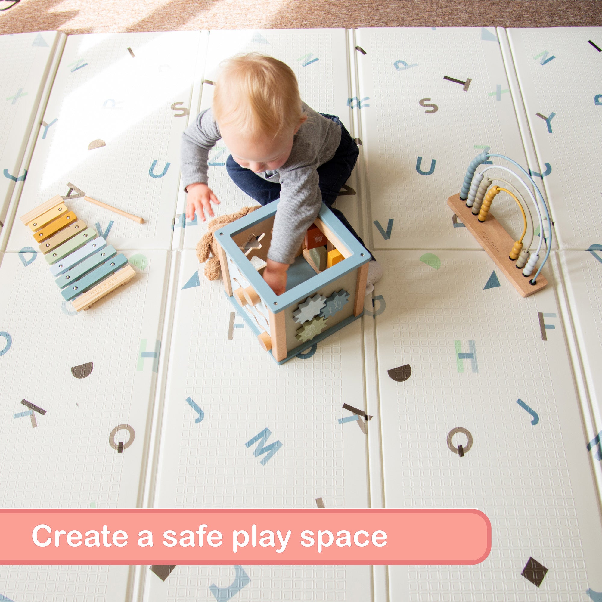 KandyToys 1.98m x 1.48m Folding Alphabet Baby Mat | Thick Padded XPE Baby Crawl Mat | Waterproof | Safe