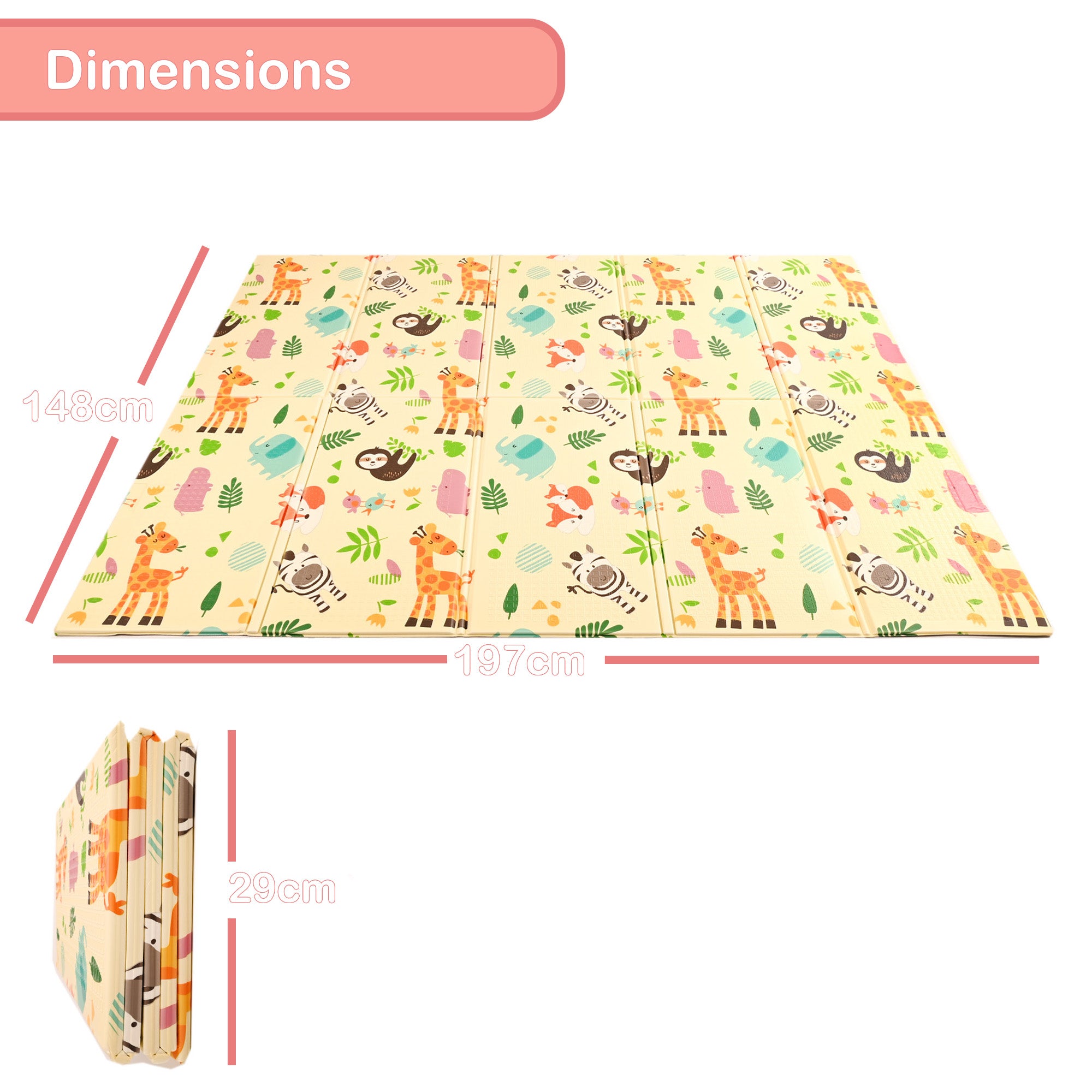 KandyToys 1.98x 1.48m Folding Wildlife Mat | Thick Padded XPE Baby Crawl Mat | Waterproof | Safe