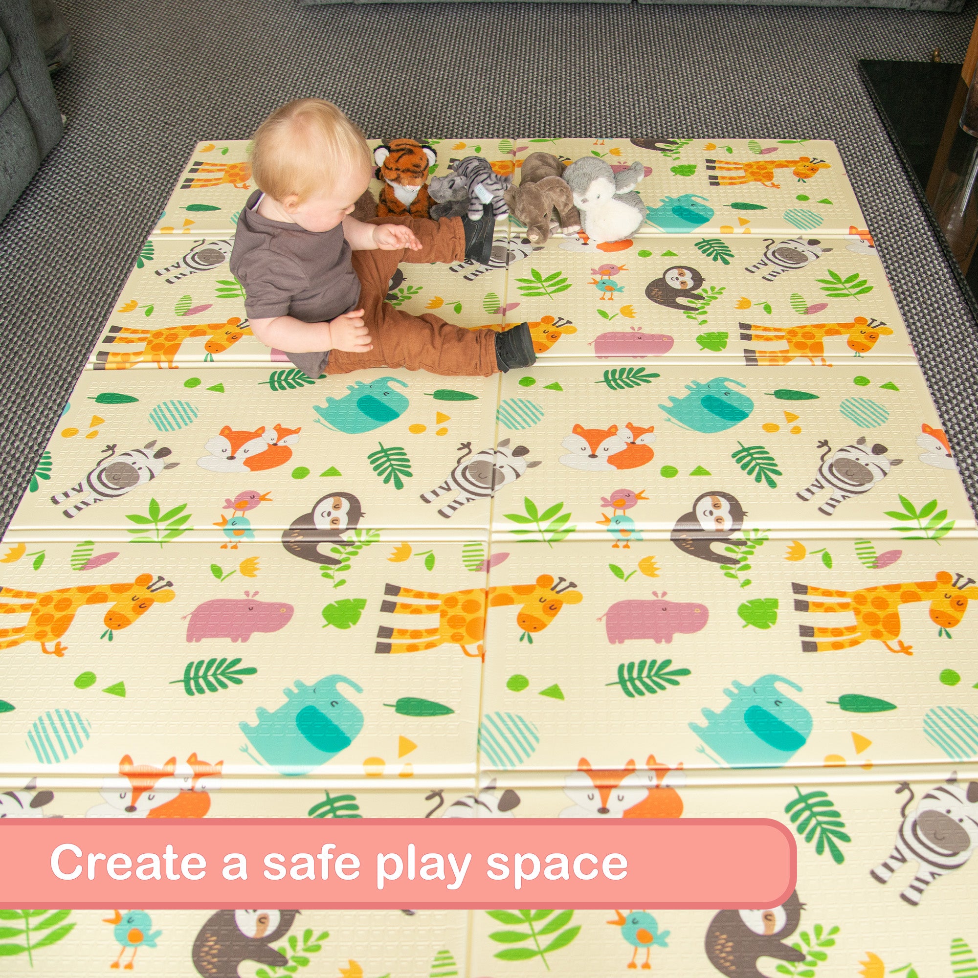 KandyToys 1.98x 1.48m Folding Wildlife Mat | Thick Padded XPE Baby Crawl Mat | Waterproof | Safe