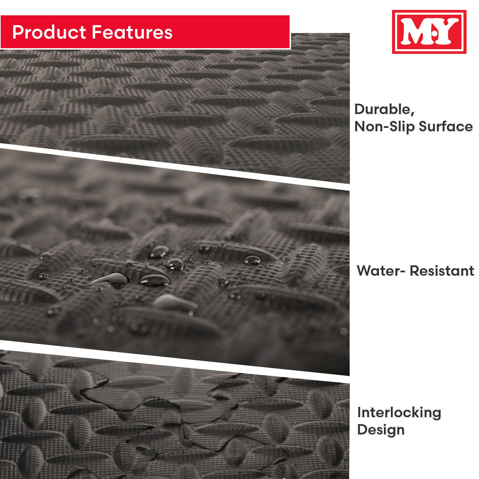 M.Y Extra Large Interlocking Foam Textured Mat - 60x60cm Dark Grey Soft EVA Floor Mats – Exercise Mats – Play Mats