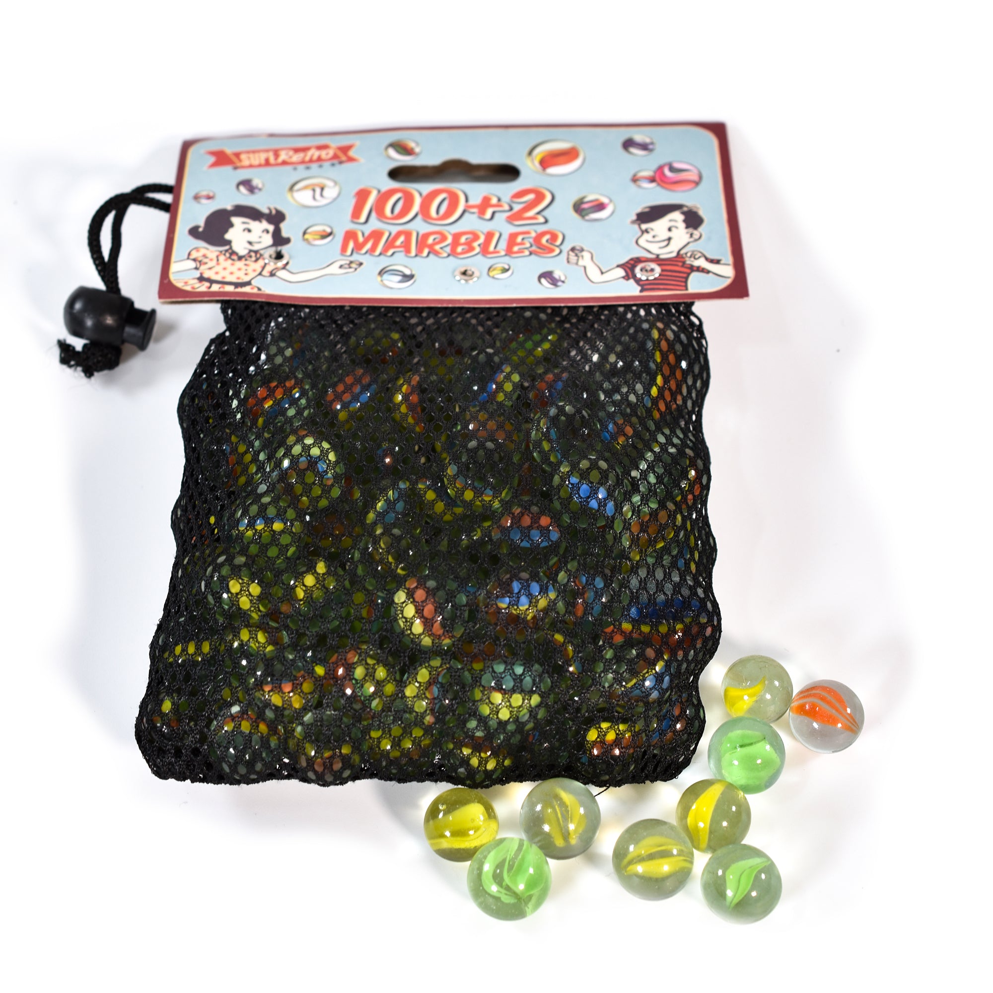 KandyToys SupeRetro 100 Marbles Plus 2 Shooters Piece Classic Glass Marbles in Storage Bag | Novelty Kids Toys | Gift For Kids