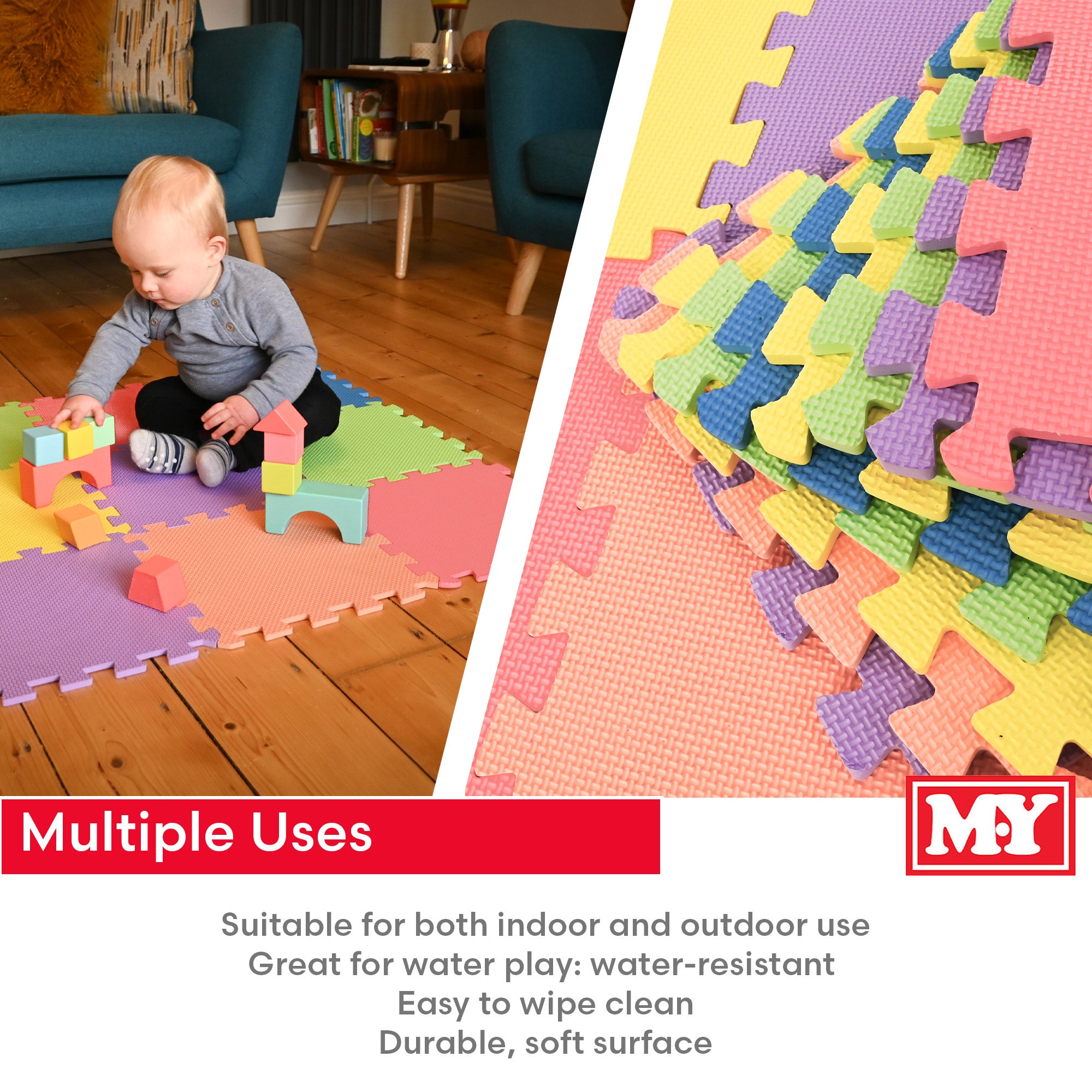 M.Y Interlocking Foam Play Mats - Thick Multi Colour Soft EVA Baby Floor Tile Puzzle Mat