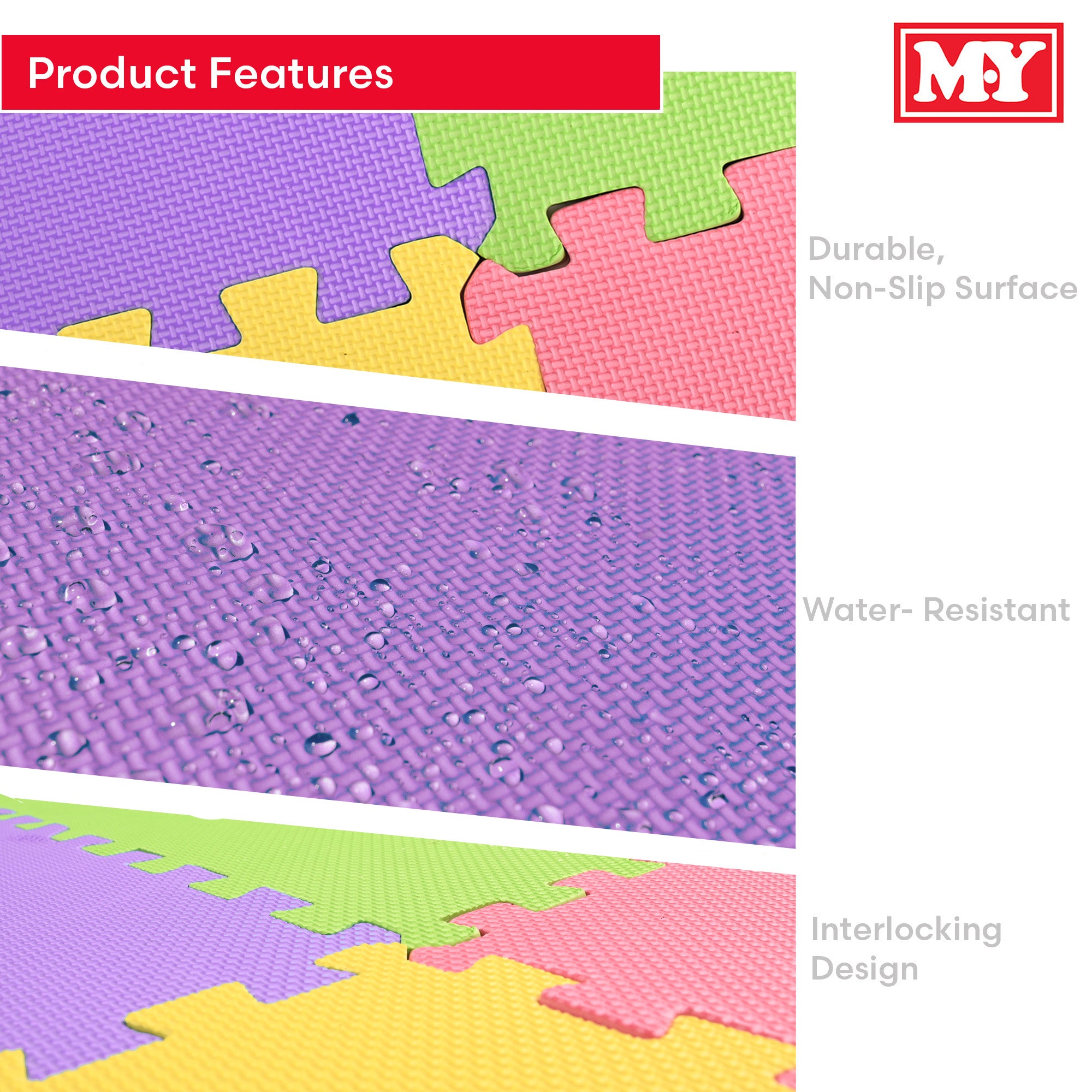 M.Y Interlocking Foam Play Mats - Thick Multi Colour Soft EVA Baby Floor Tile Puzzle Mat