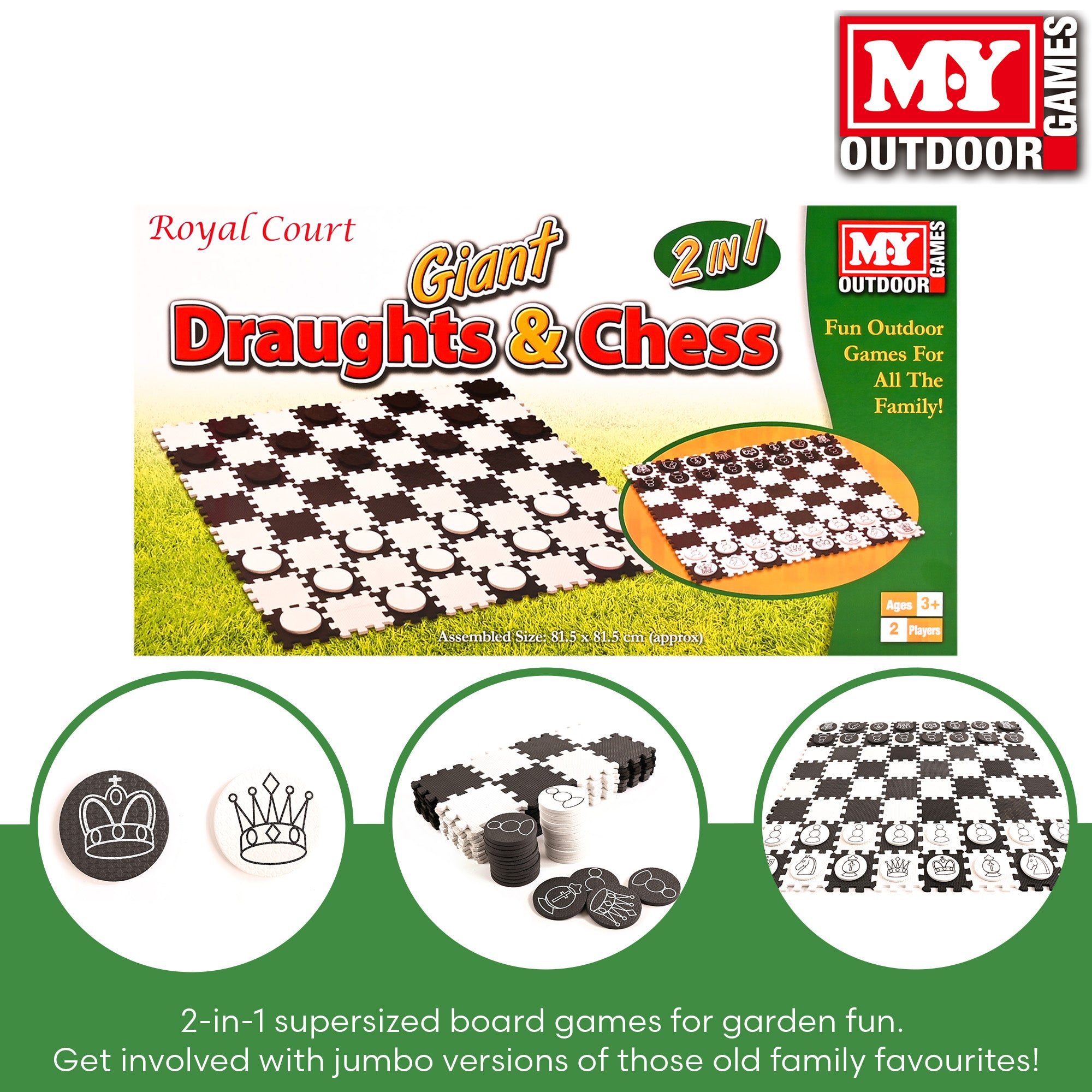 M.Y Giant Draughts and Chess | 2-in-1 Garden Games | Giant Foam Boardgames