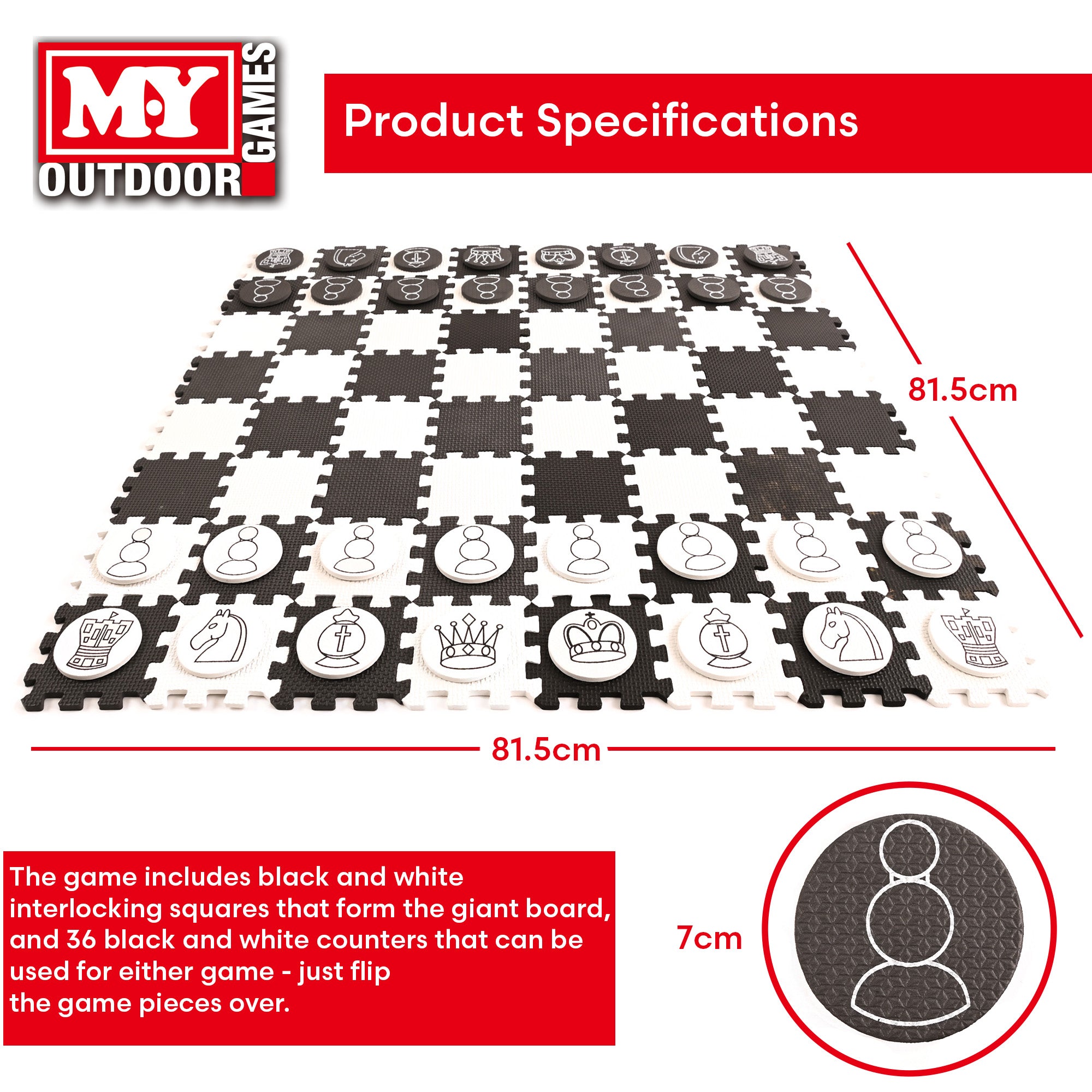 M.Y Giant Draughts and Chess | 2-in-1 Garden Games | Giant Foam Boardgames