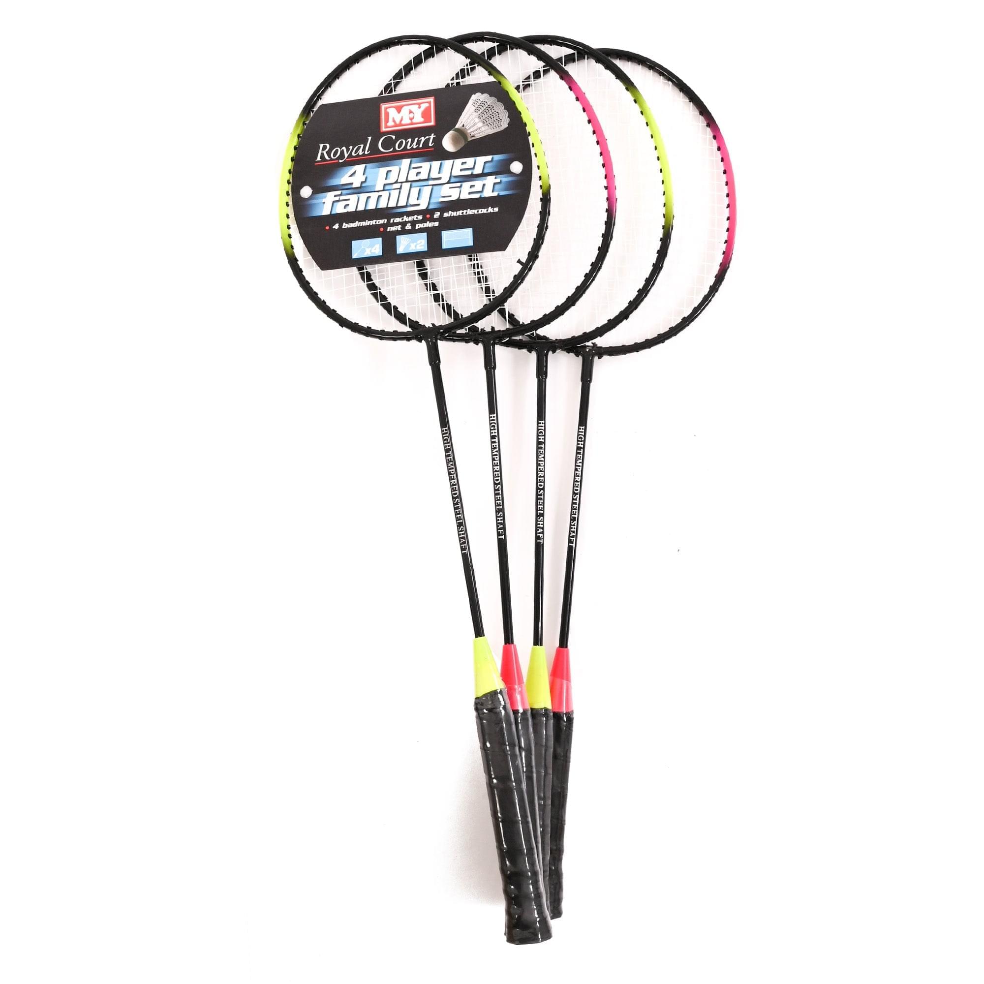 M.Y Family Badminton Set with Net 4 Player Badminton Rackets | Outdoor Games