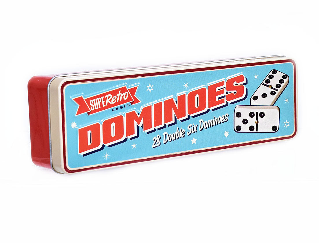 KandyToys SupeRetro Style Domino Tin 28 Piece | Double Six Vintage Domino Set | Classic Games