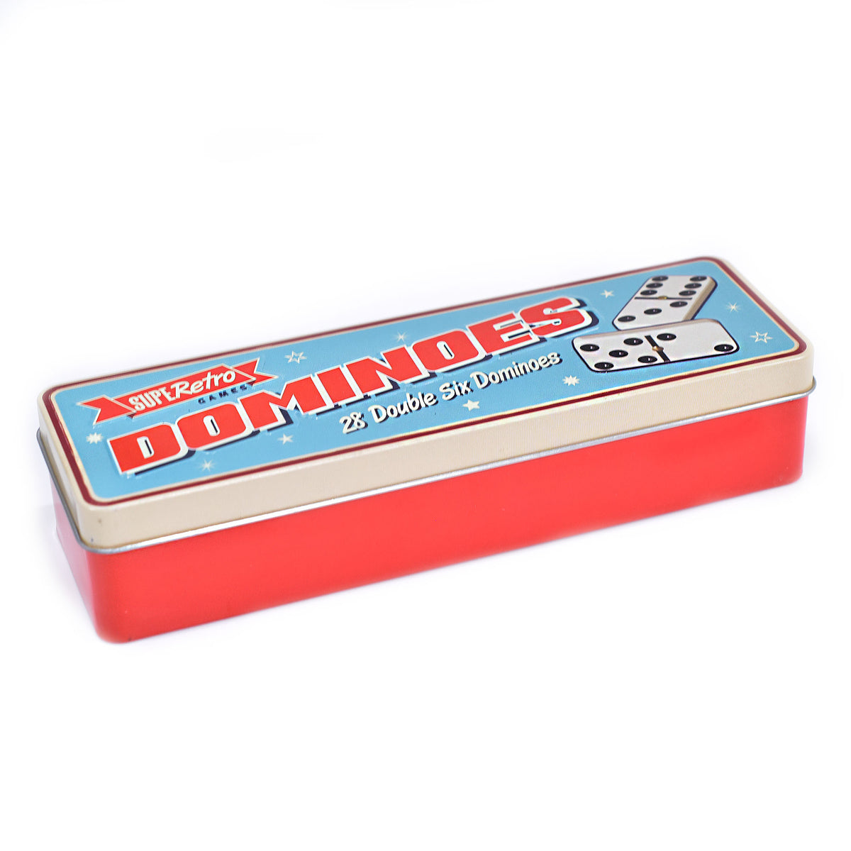 KandyToys SupeRetro Style Domino Tin 28 Piece | Double Six Vintage Domino Set | Classic Games