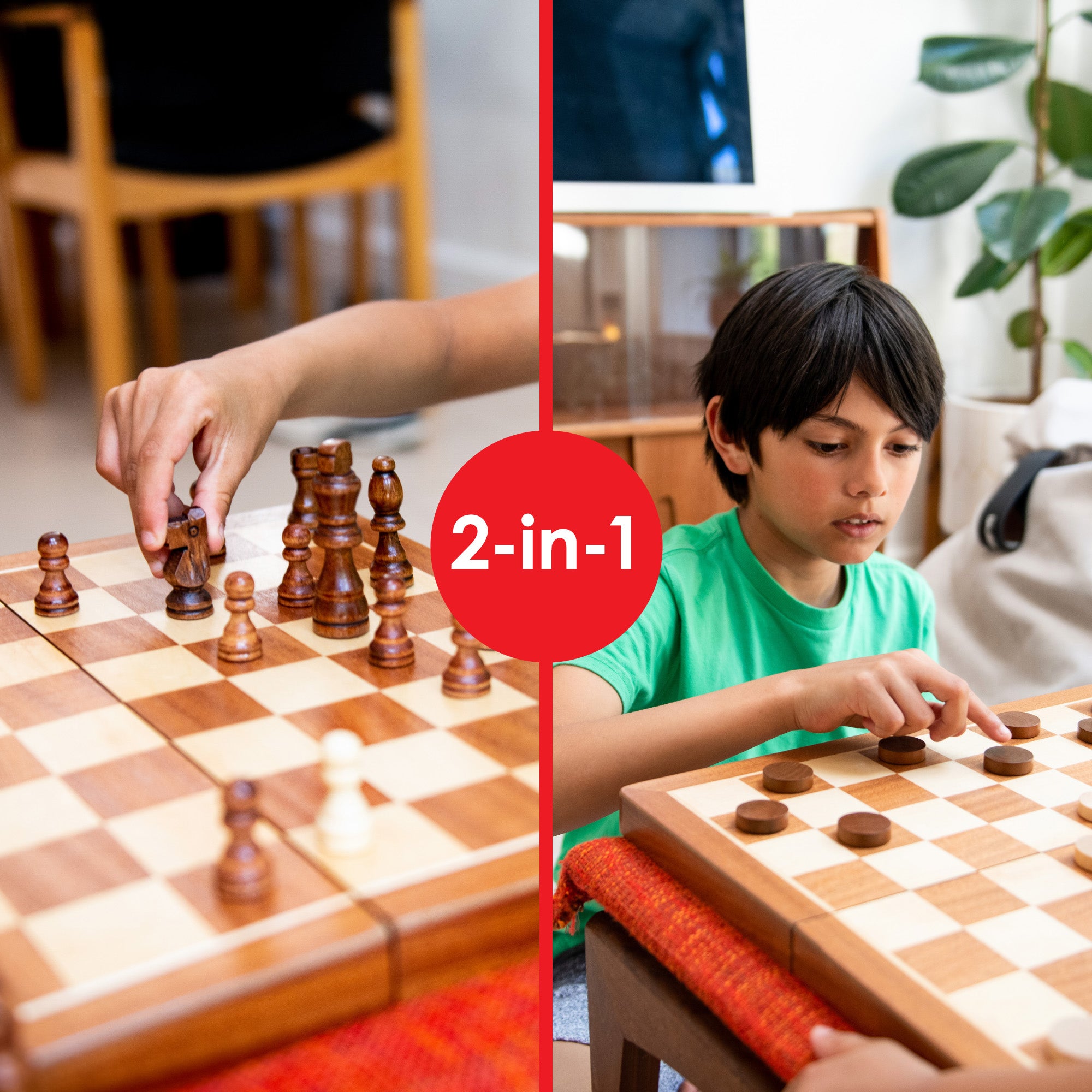 M.Y Premium 15" Wooden Magnetic Chess Set | Traditional Chess Board Game with Draughts for Kids & Adults