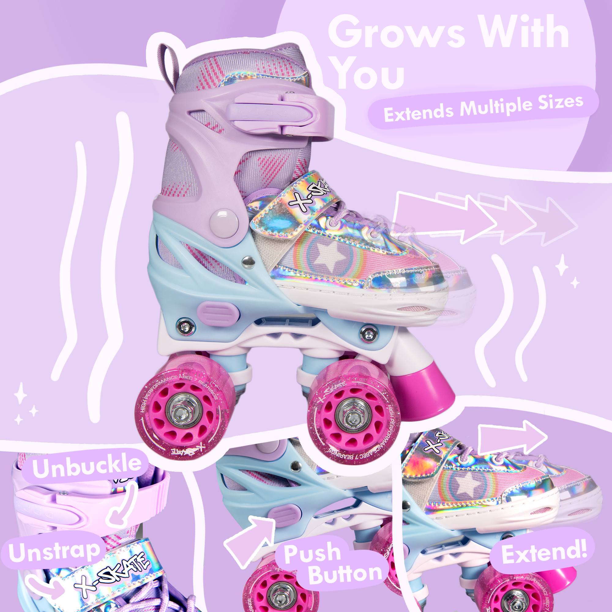 Adjustable Quad Roller Skates With Light Up Wheels