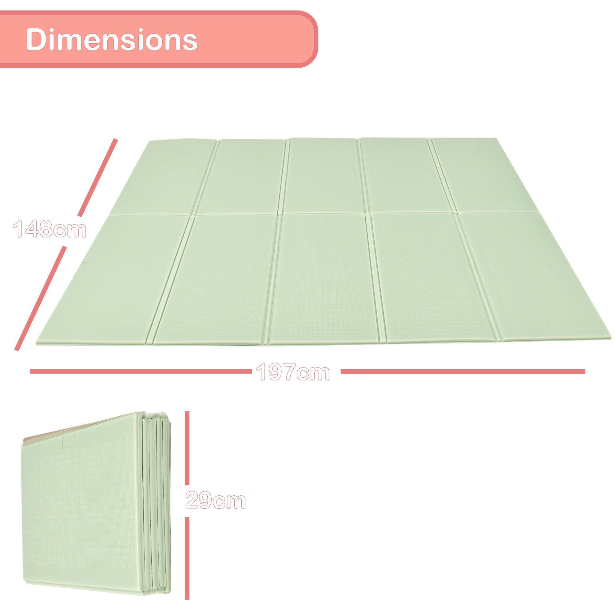 KandyToys 1.98m x 1.48m Pastel Green Foldable Baby Play Mat | Thick Padded XPE Baby Crawl Mat | Waterproof | Safe