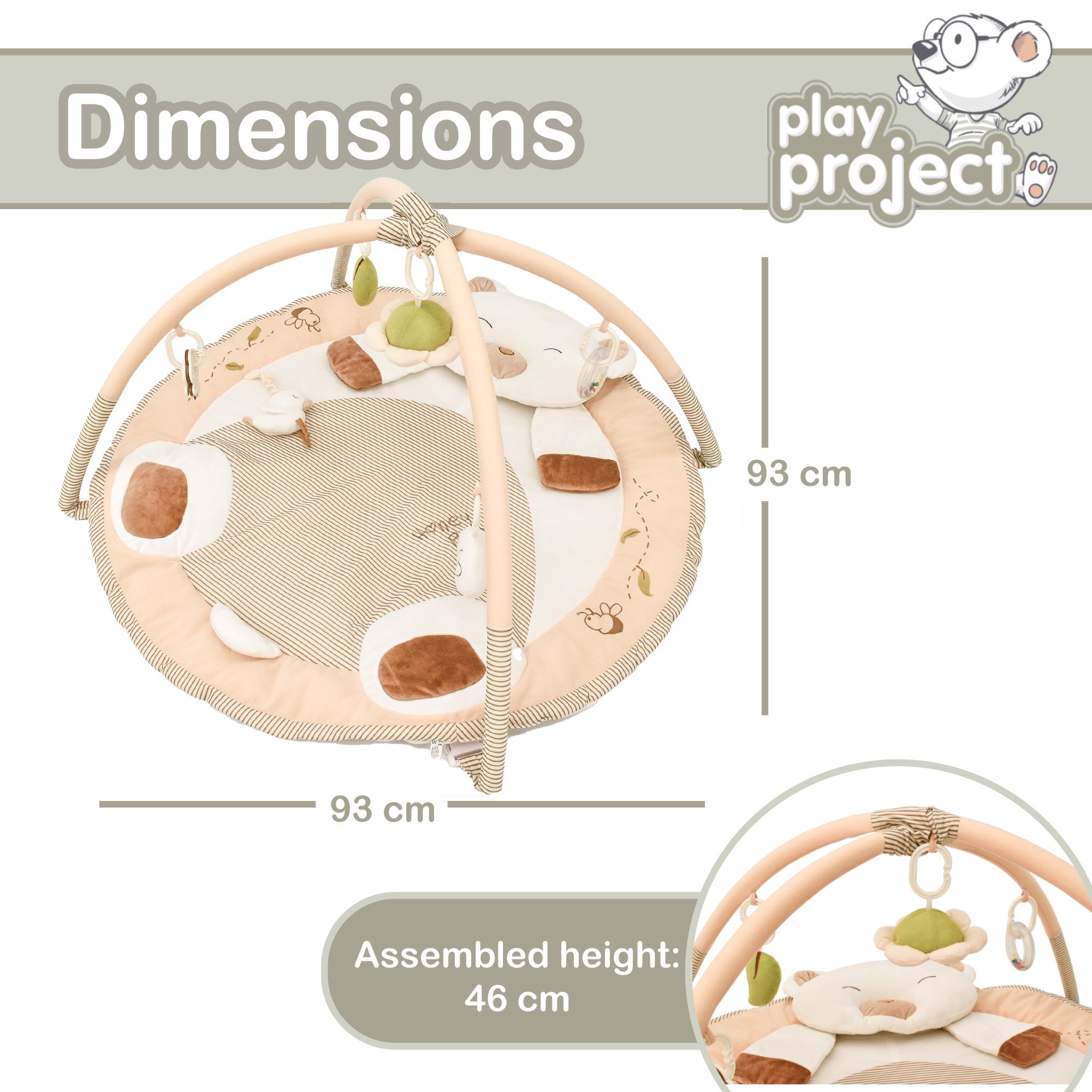Play Project by KandyToys Baby Play Gym Activity Playmat For Newborns, Babies and Toddlers | Friendly Bear Design | Quick Assembly | Includes Teether, Rattle, Mirror and More!