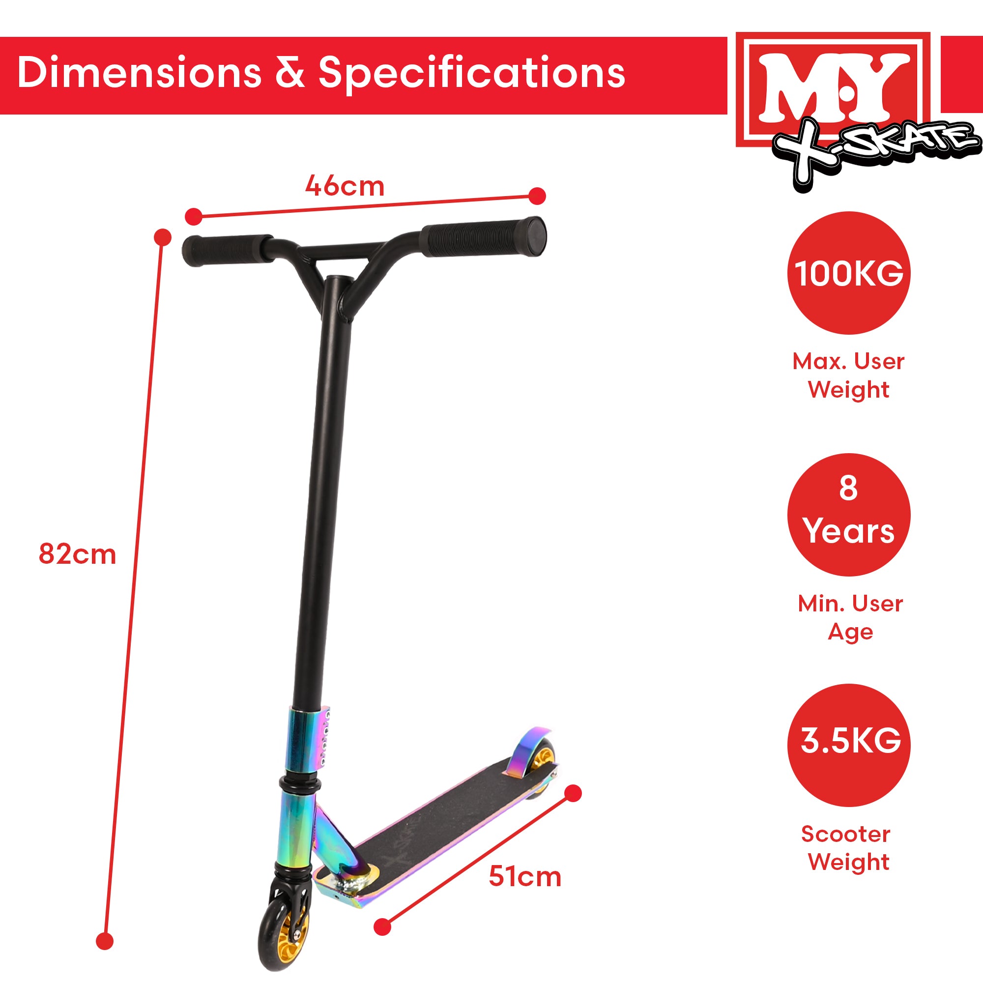 M.Y X-Skate XSN-009 Stunt Scooter - Trick Kick Scooter With ABEC 9 Chrome Bearings & 100mm Aluminium