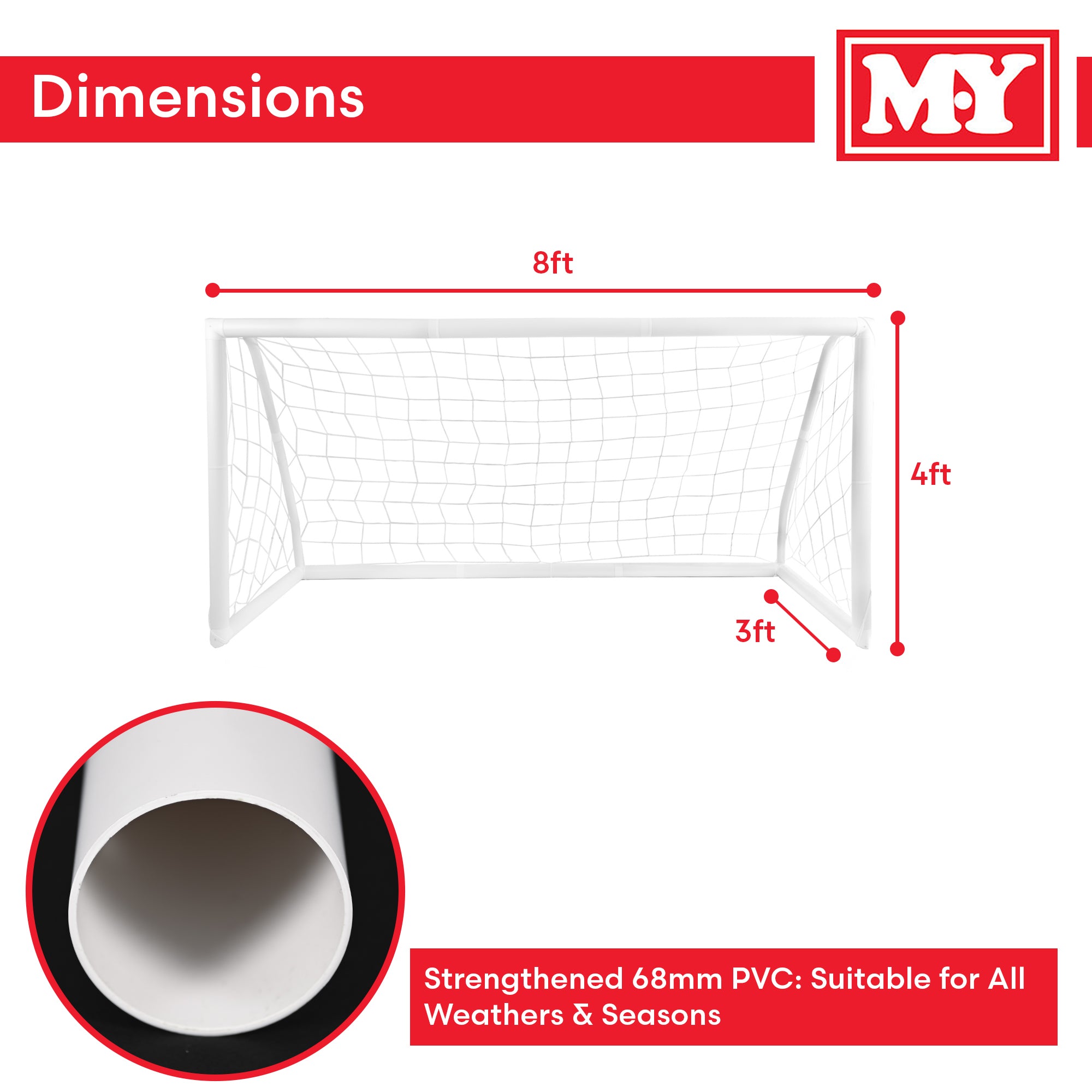 M.Y Kids Football Goal with Thick All Weather PVC Goal Posts & High Strength 2mm Nylon Football Net