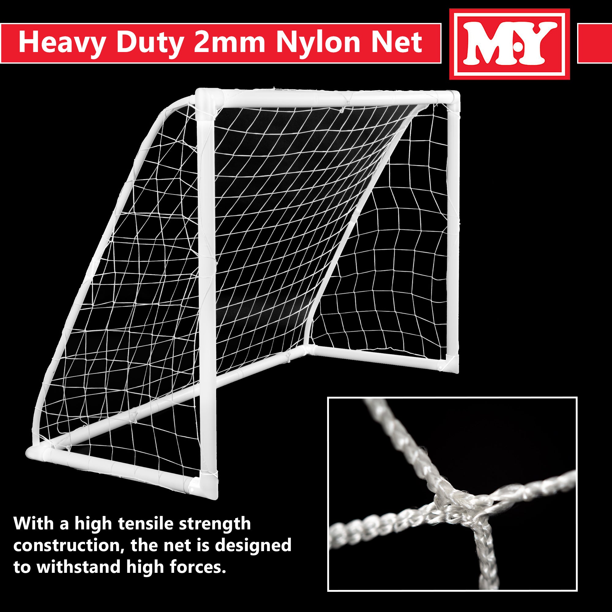 M.Y Kids Football Goal with Thick All Weather PVC Goal Posts & High Strength 2mm Nylon Football Net