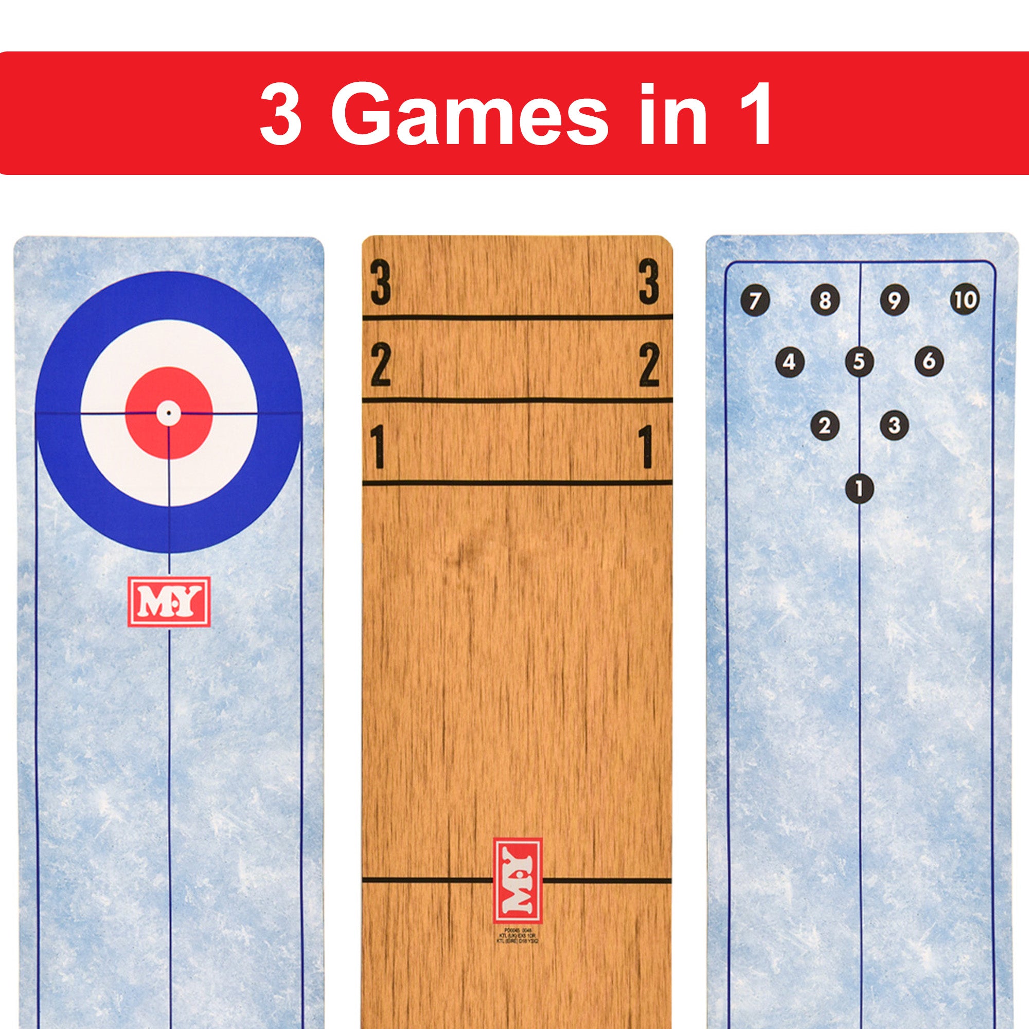 M.Y Table Top Shuffleboard, Bowling, Curling, 3-in-1 Family Table Top Games with Curling Balls, Pucks, Bowling Ball and Pins for Adults, Kids Games Nights
