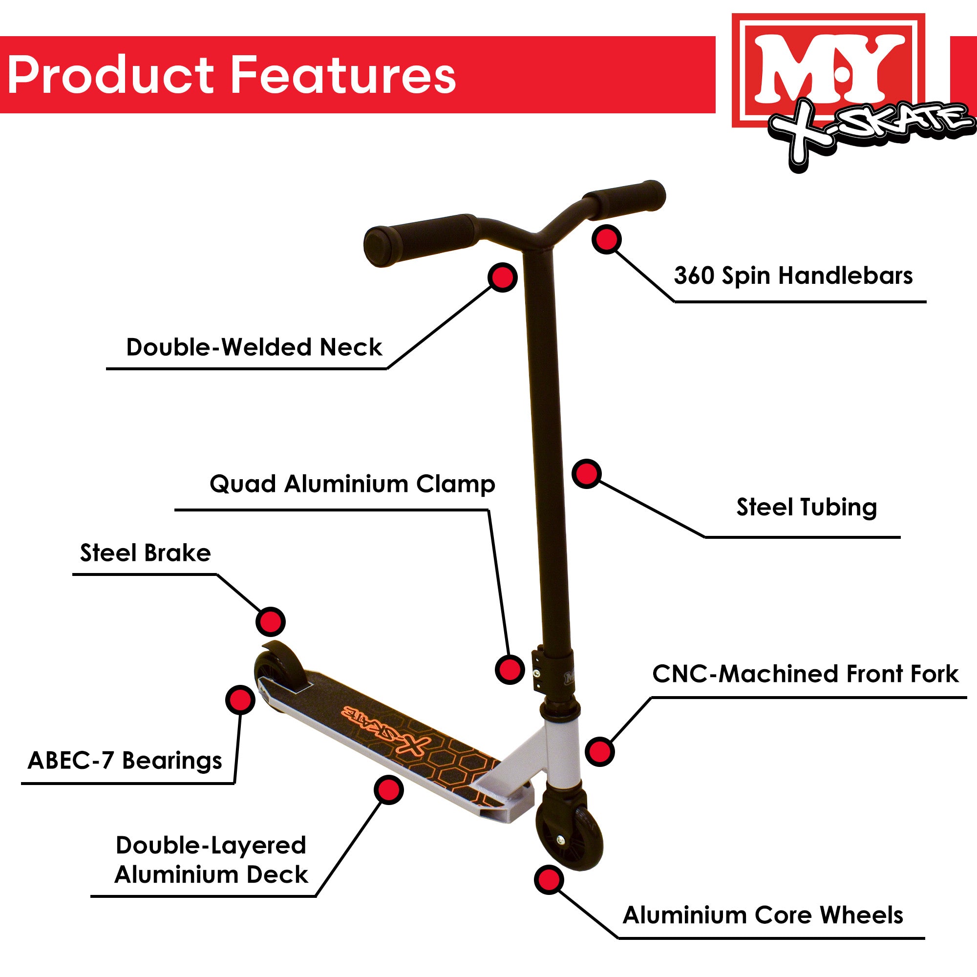 M.Y X-Skate XSG-007 Stunt Scooter - Trick Kick Scooter With ABEC 7 Chrome Bearings & 100mm Aluminium