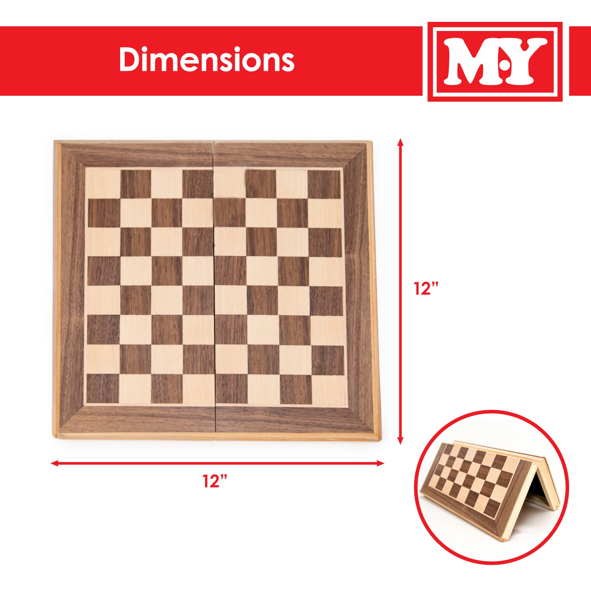 M.Y Premium 12" Wooden Chess Set | Two In One | Traditional Chess Board Game with Draughts for Adults & Kids