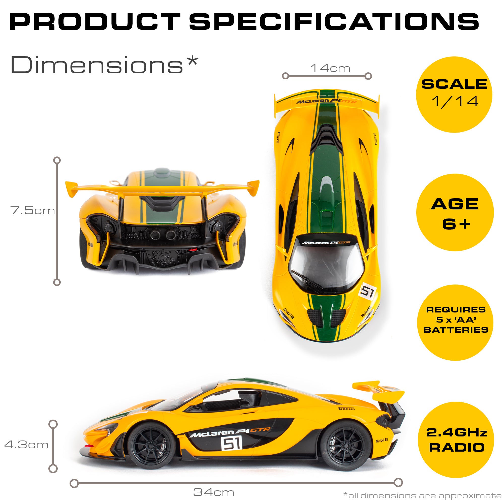 Remote Control McLaren | 1:14sc Model 2.4GHz | Official Licensed McLaren Model | Yellow | Rc Car | By KandyToys