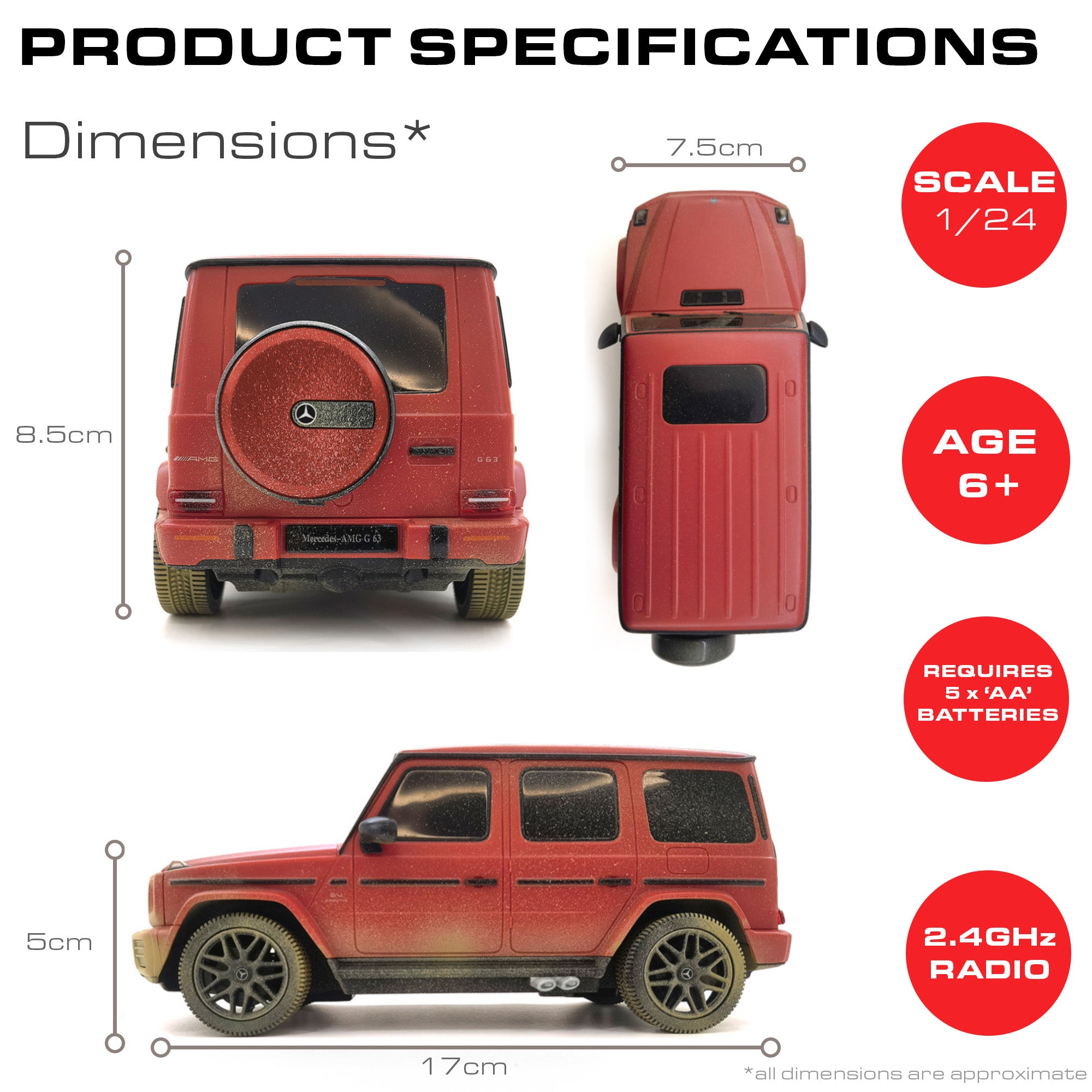 KandyToys Officially Licensed Mercedes Benz G63 AMG (Muddy Version) Remote Control Car 1:24 Scale | 20cm x 8cm | 2.4GHz | Rc Car