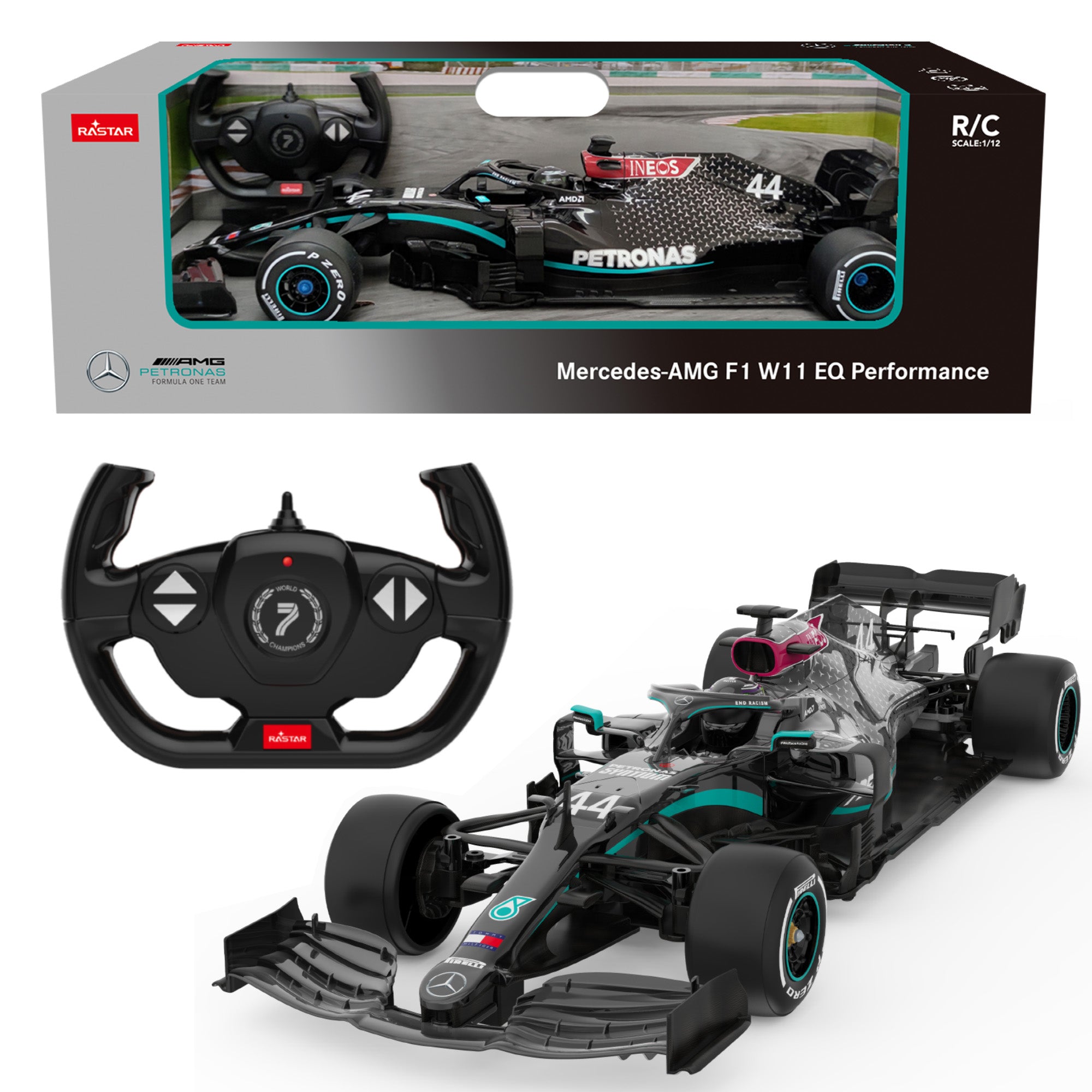 Mondo Motors - F1W11 Mercedes AMG Petronas - Voiture radiocommandée Lewis Hamilton à l'échelle 1:18, Auto formule 1, 2,4 GHz - Noir - 63706