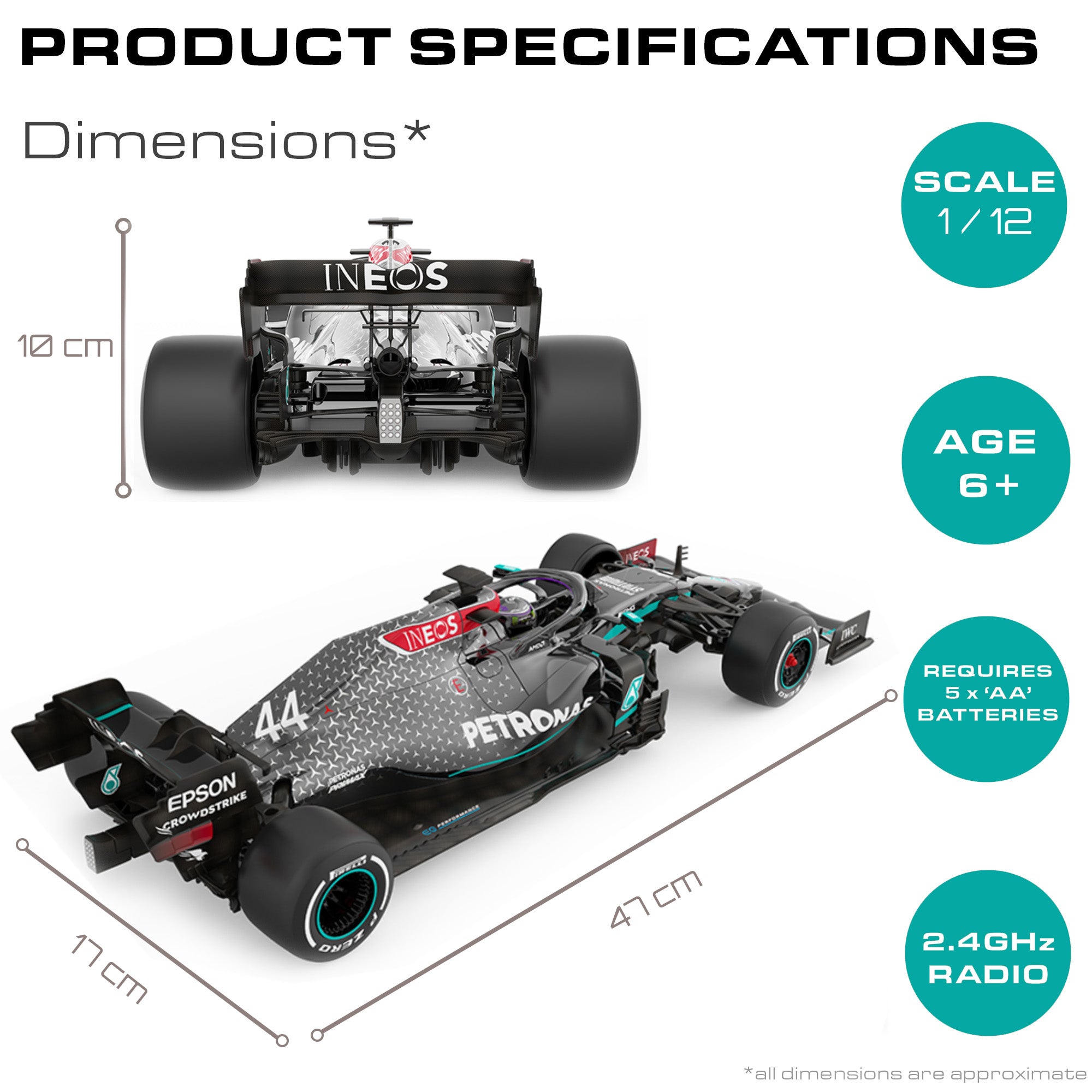 KandyToys Officially Licensed Mercedes AMG W11 EQ Performance F1 Remote Control Car 1:12 Scale Model | 47cm x 17cm | 2.4GHz | Rc Car