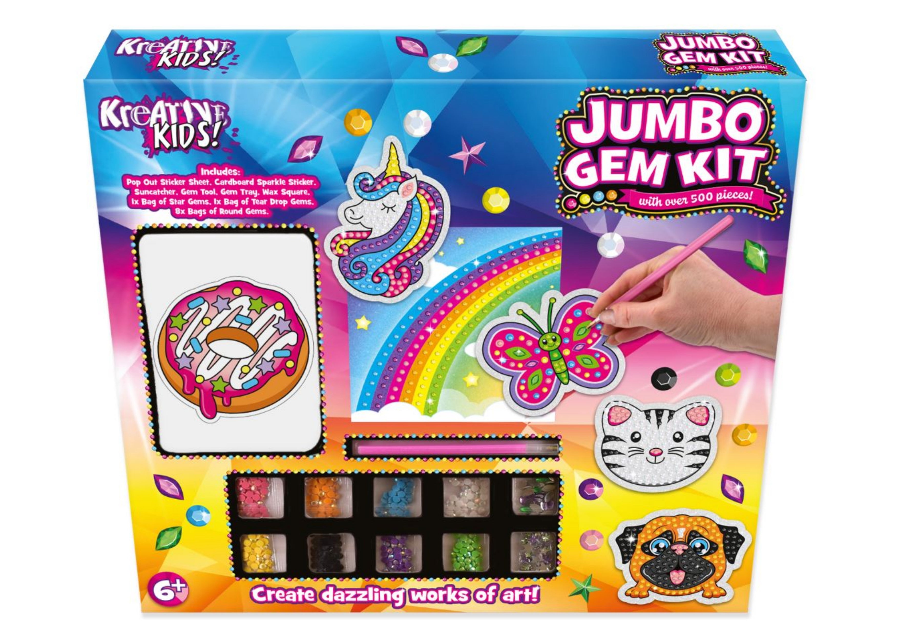 Kreative Kids Jumbo Gem Kit | 500 Pieces Arts and Crafts | Kids Gem Art Kit