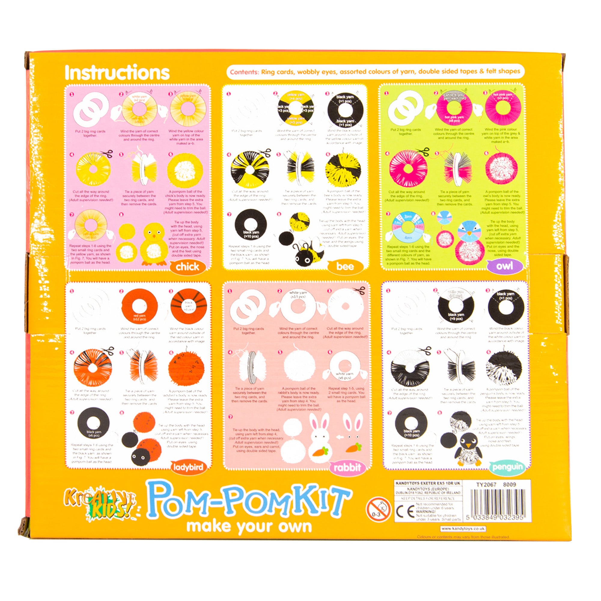 Kreative Kids Pom-Pom Animal Craft Kit | 6 Animals to Create - Bee, Owl, Ladybird and More!
