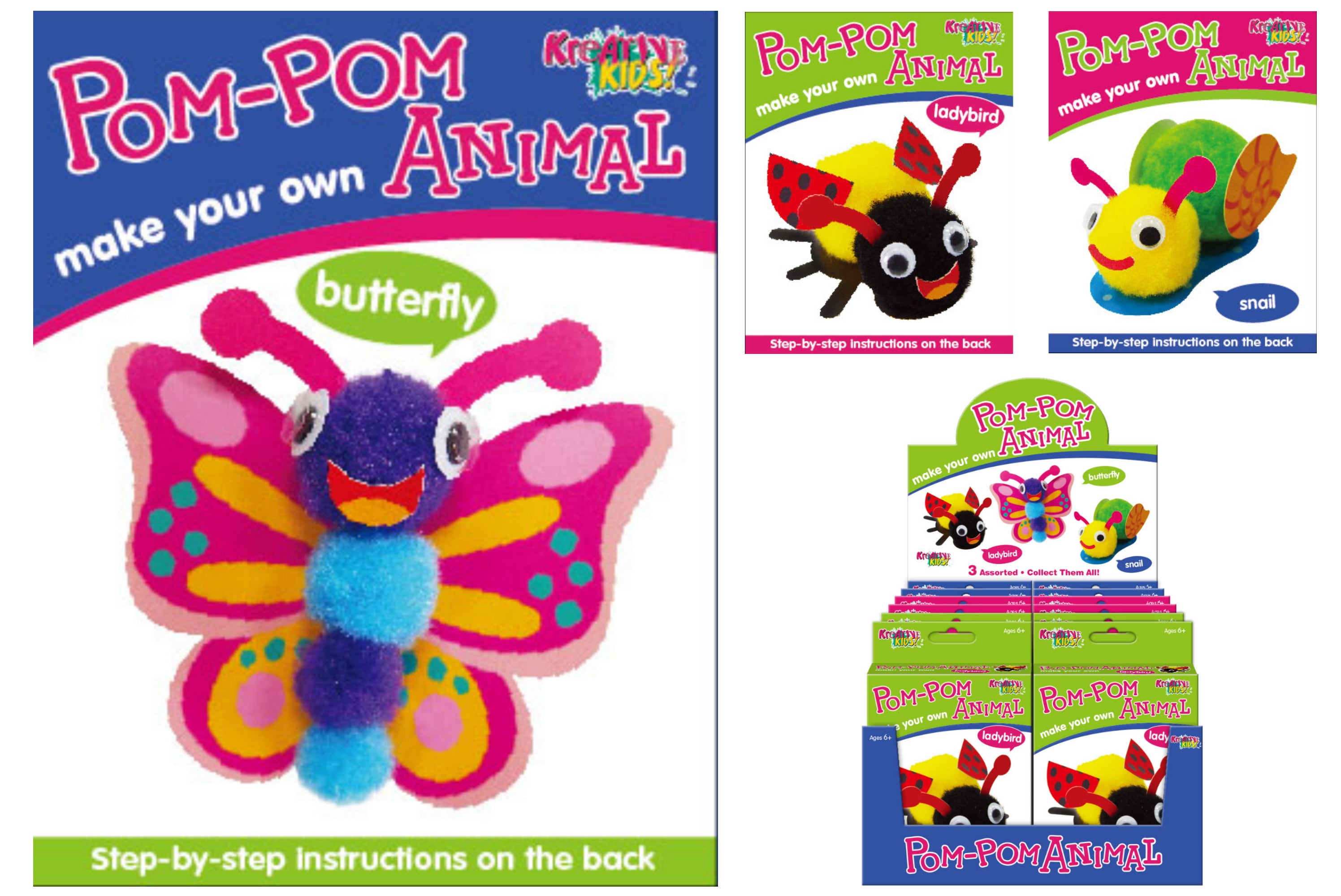 Kreative Kids Make your own Pom Pom Animal Craft Kit | 4 to Collect - 1 Sent at Random