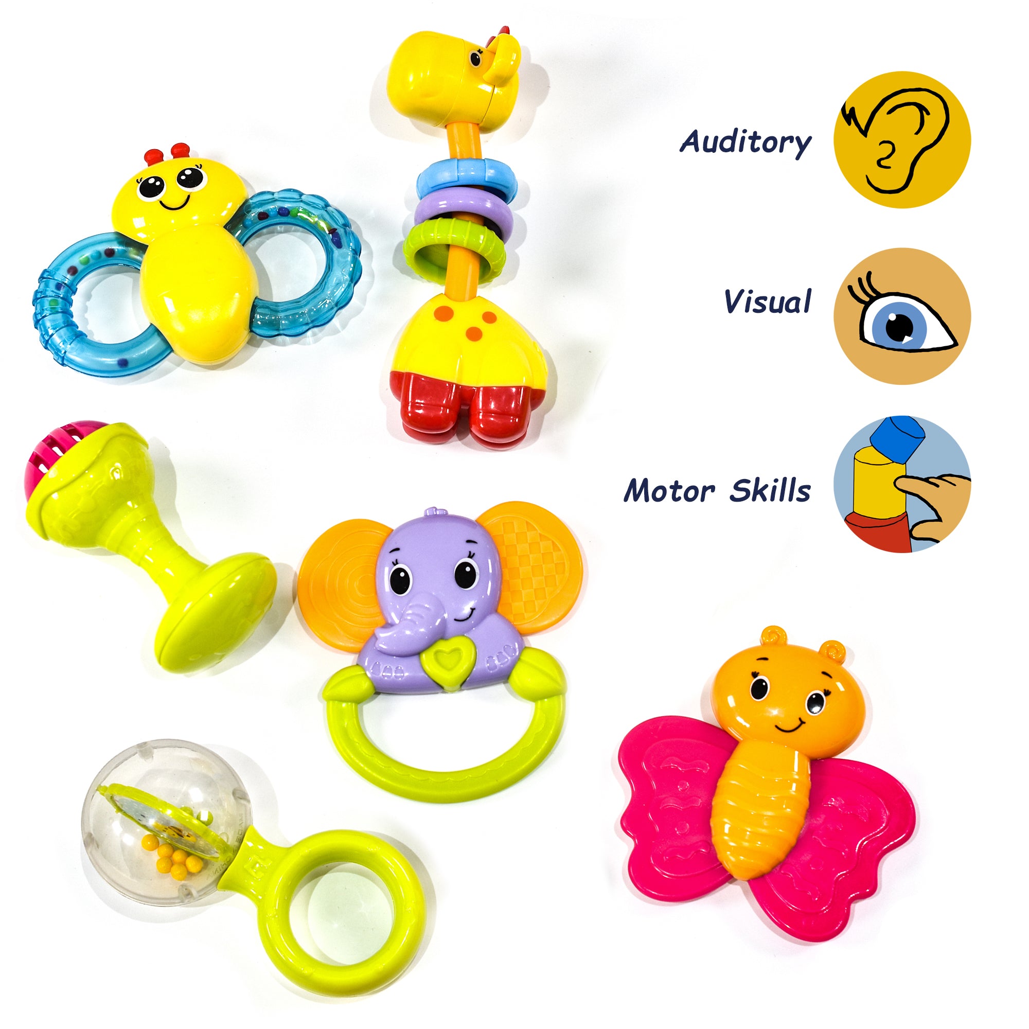 KandyToys 6 Pack Teething Toys and Rattles | Baby Toys |  Suitable for Ages 3 Months +