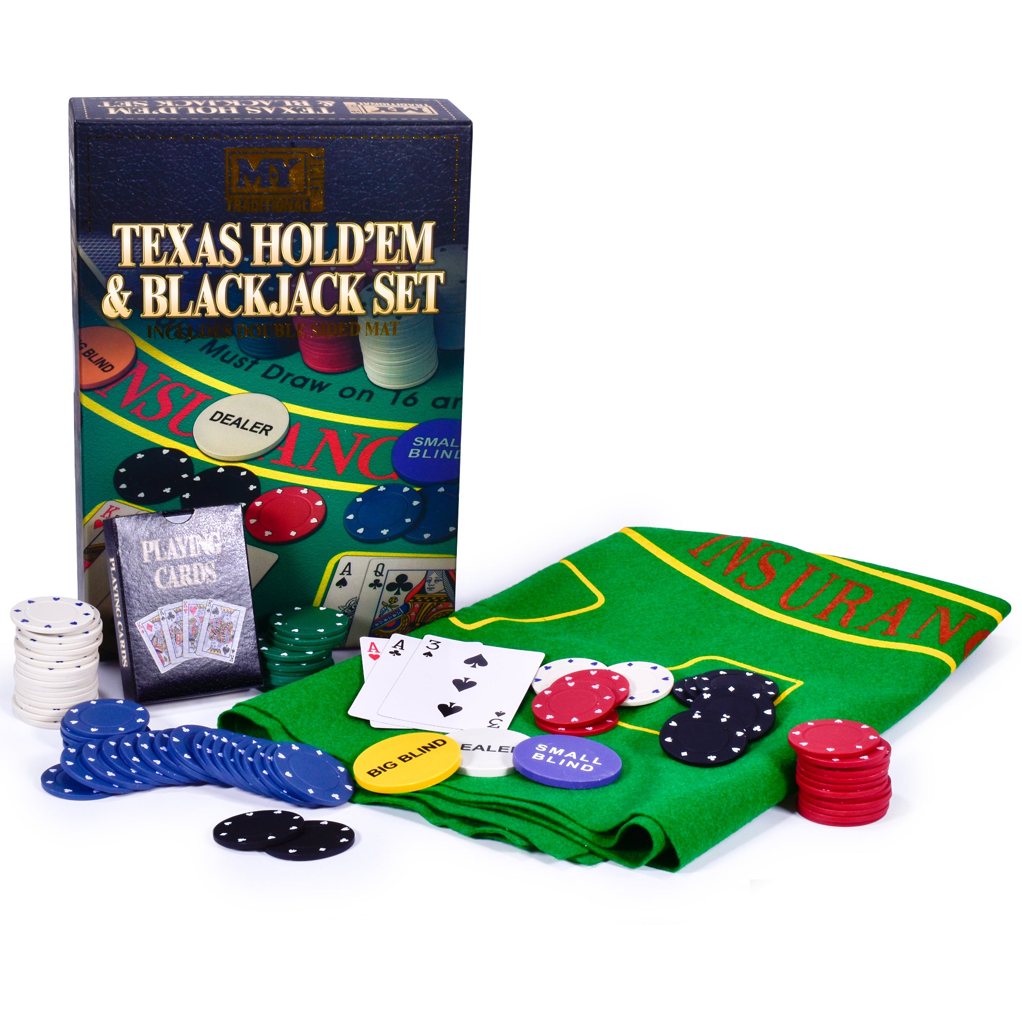M.Y Texas Hold'em Poker & Blackjack Set -  Includes Poker Chips Deck of Cards and Mat