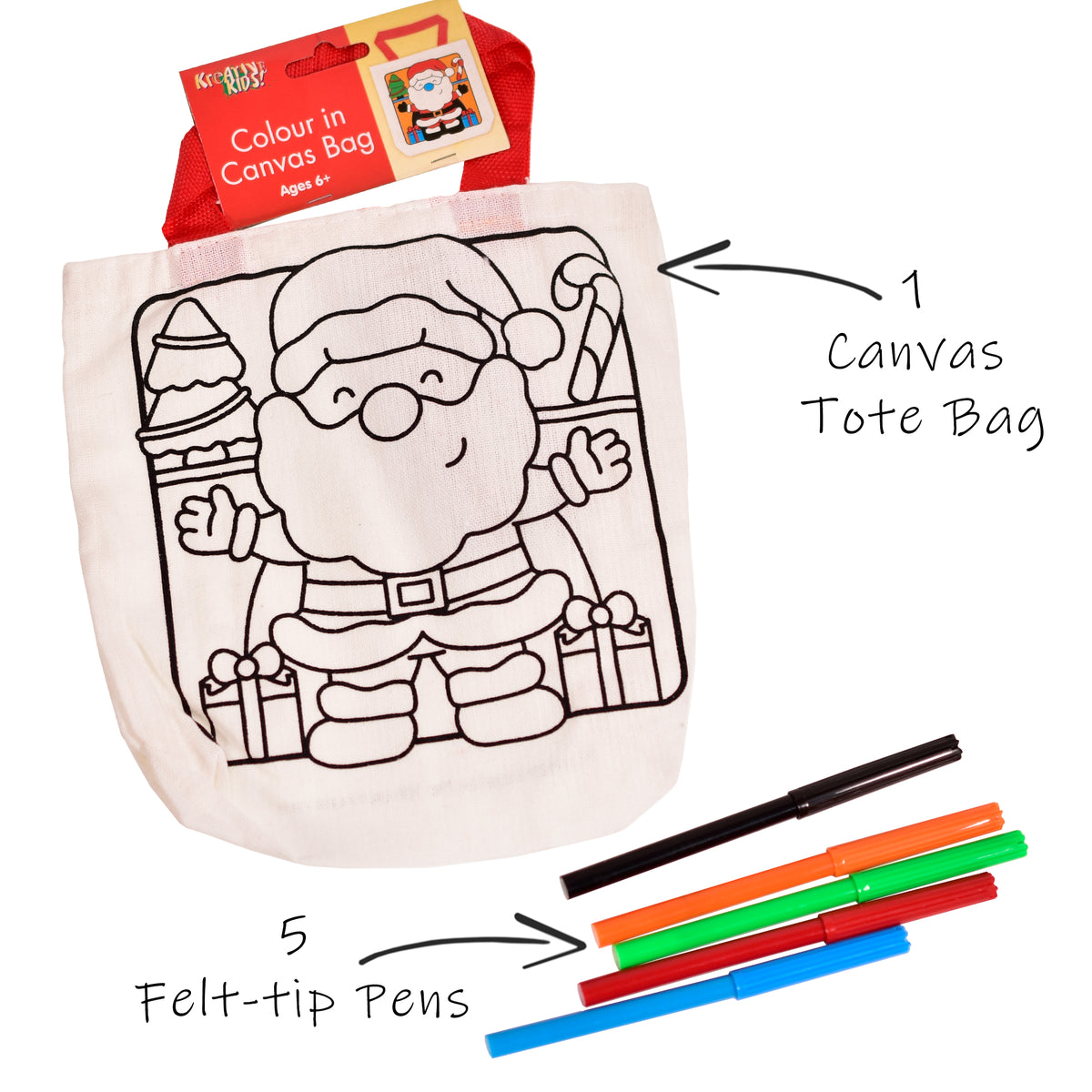 Kreative Kids Christmas Craft Kit - Create Your Own Colour In Festive Canvas Bag - 4 Assorted Designs