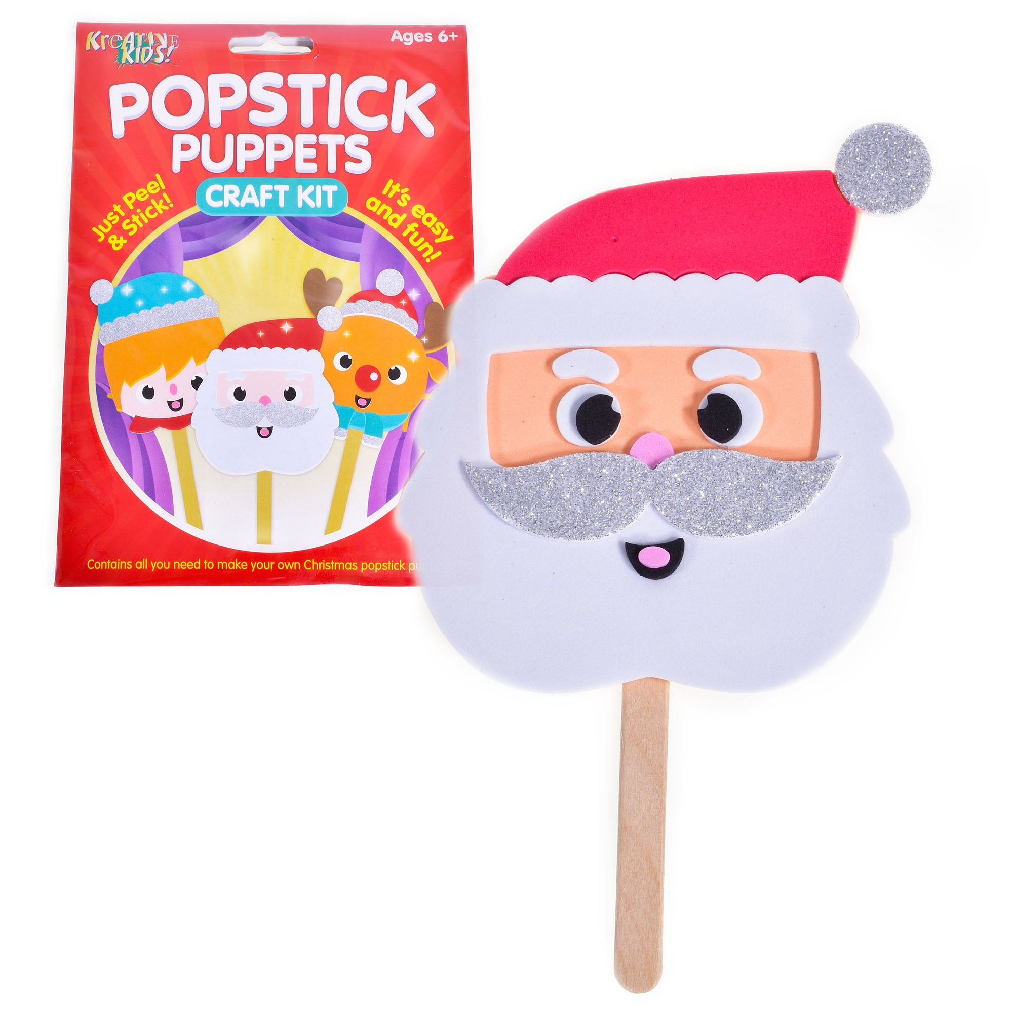 Kreative Kids Christmas Craft Kit - Create Your Own Popstick Puppets - 2 Assorted Designs