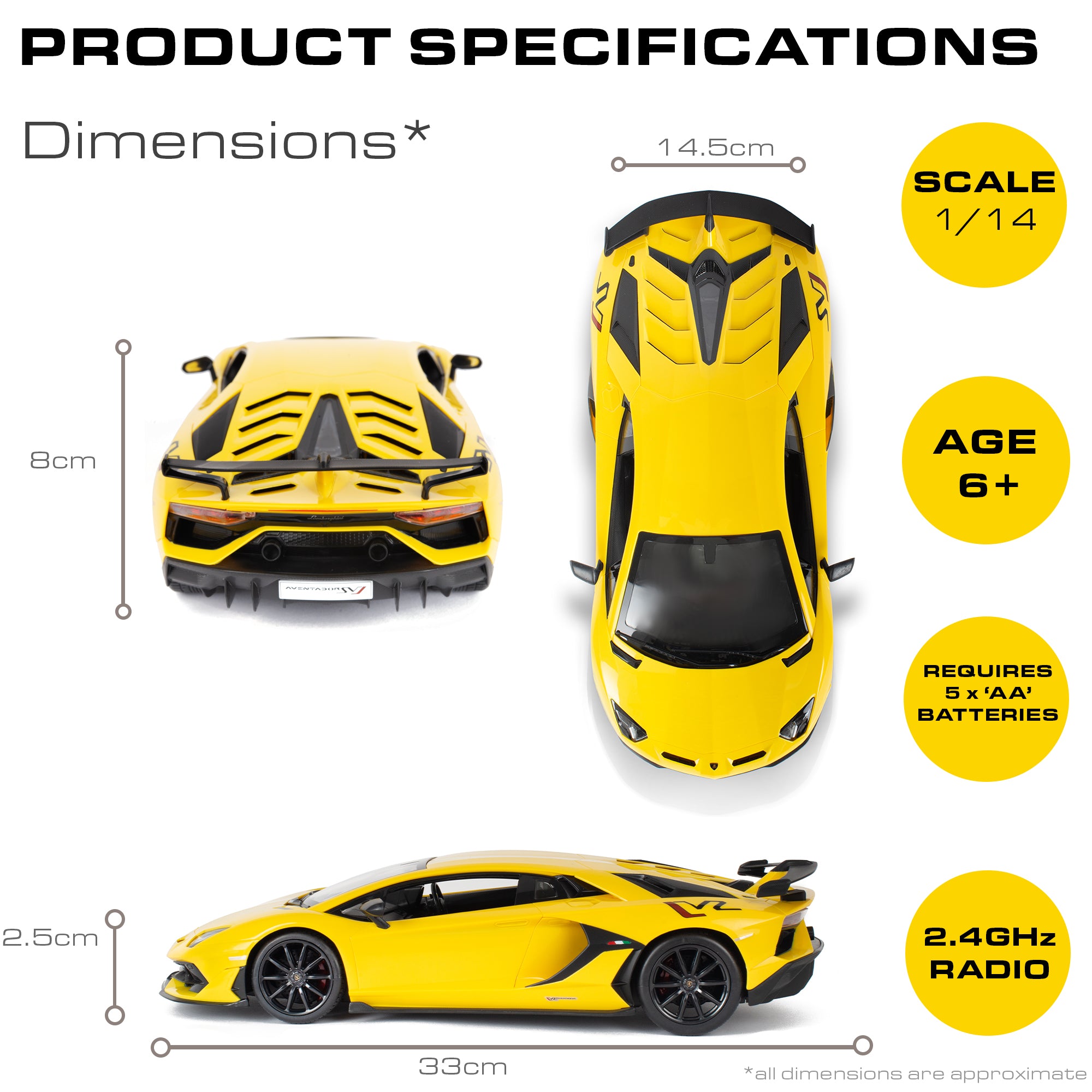 Official Remote Control Lamborghini Aventador SVJ | 1:14sc Model 2.4GHz - 2 Assorted Colours | Official Licensed Lamborghini Model | RC Car | By KandyToys