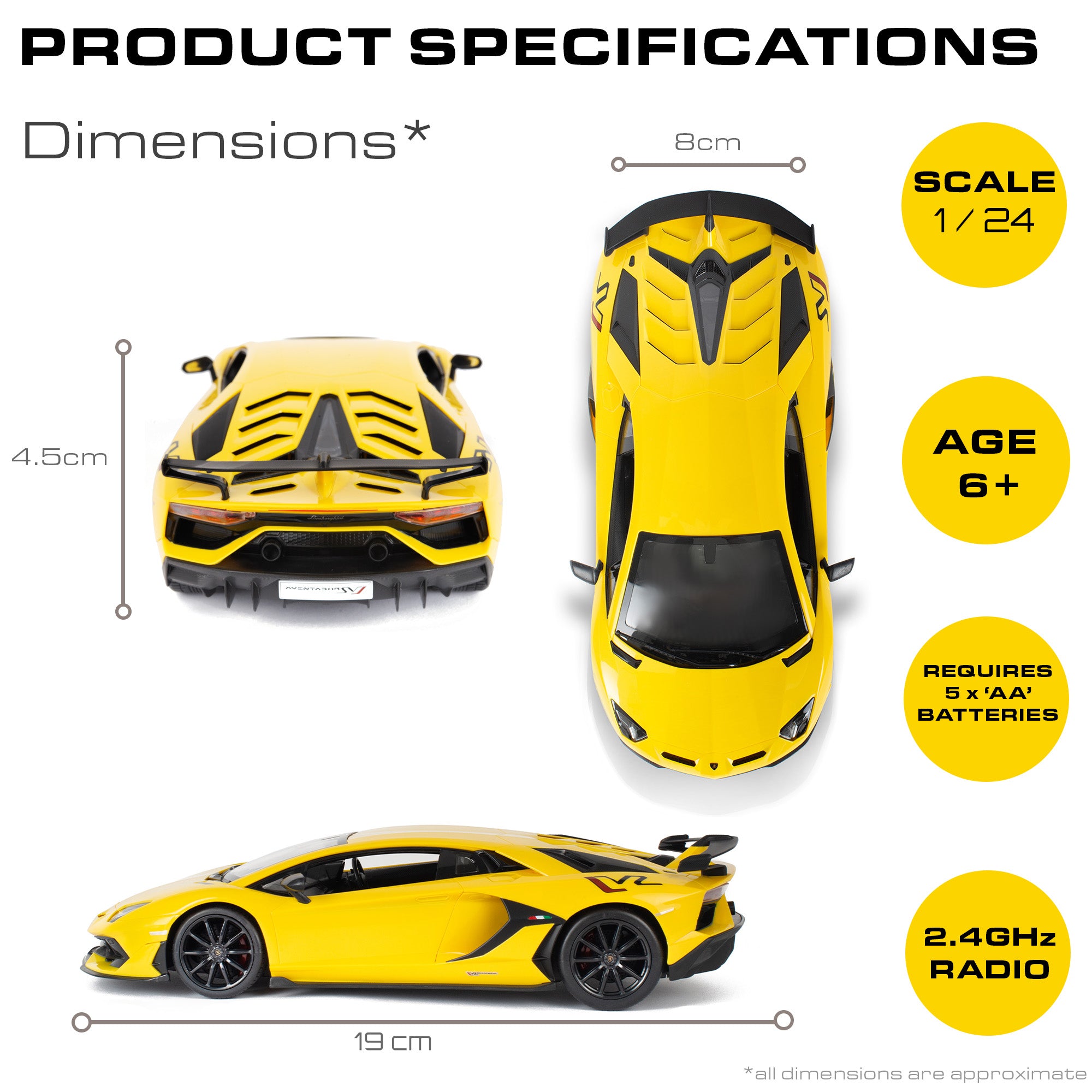 Official Remote Control Lamborghini Aventador SVJ | 1:24sc Model 27.145MHz - 2 Assorted Colours | Official Licensed Lamborghini Model | RC Car | By KandyToys