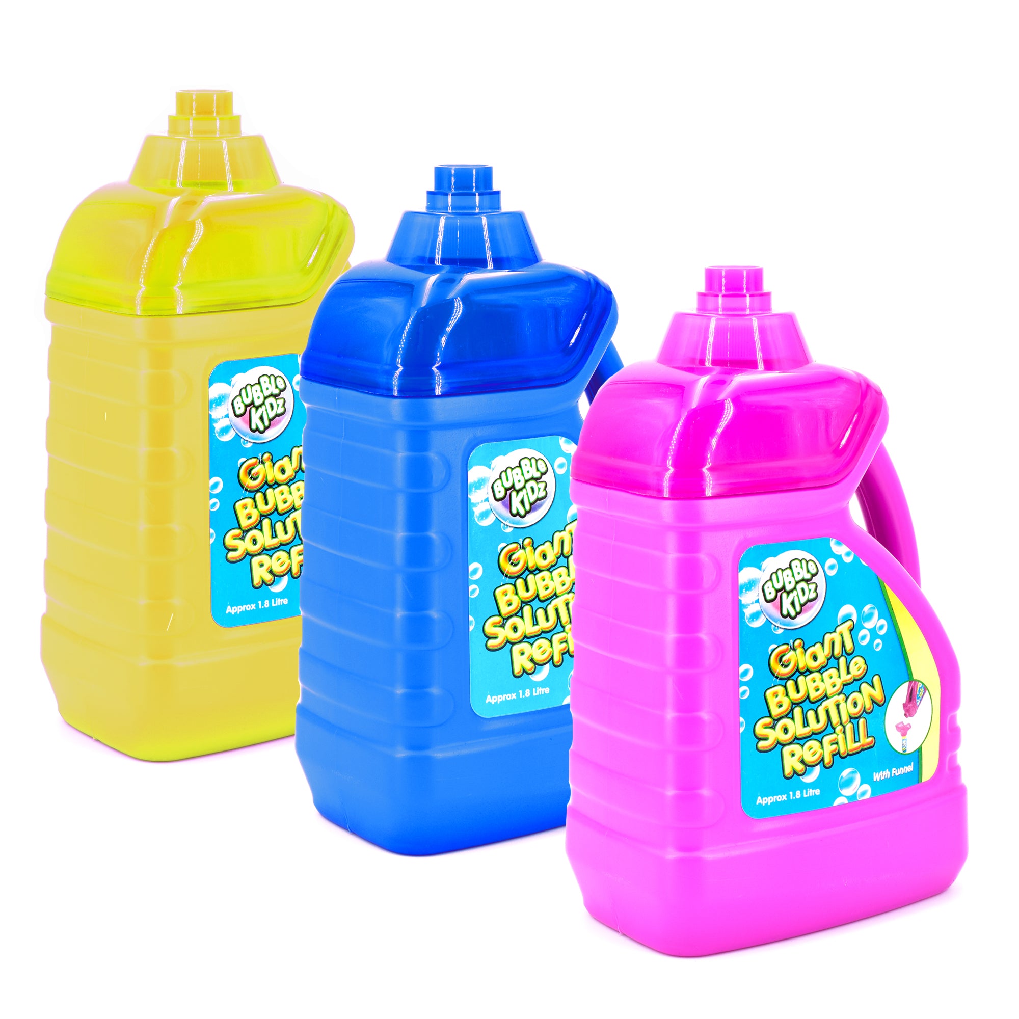 Bubble Kidz 1.8 Litre Bubble Mixture Liquid Solution Refill Bottle with Pouring Funnel
