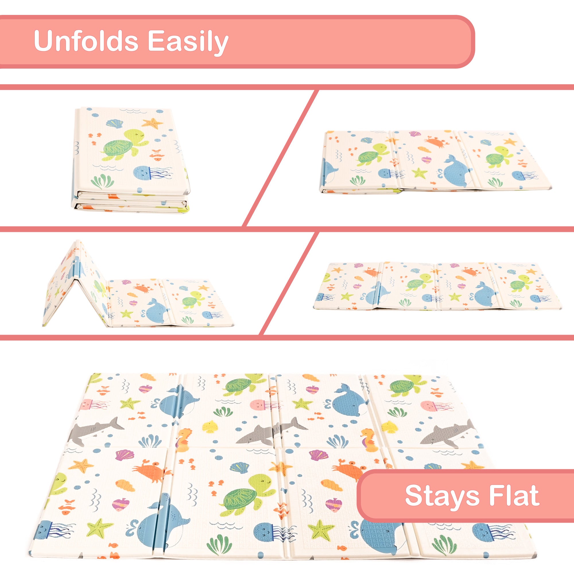 KandyToys Sea Life Foldable Baby Play Mat | Thick Padded XPE Baby Crawl Mat | Waterproof | Safe