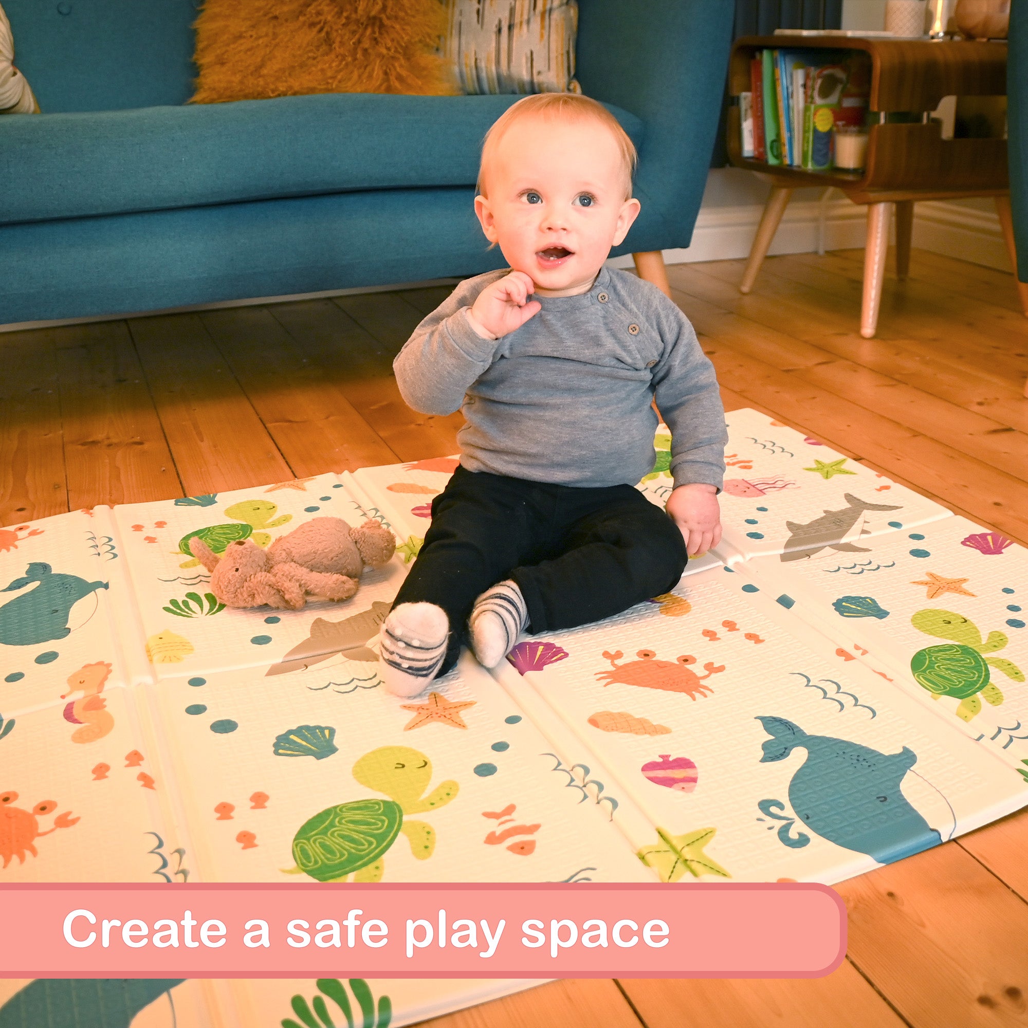 KandyToys Sea Life Foldable Baby Play Mat | Thick Padded XPE Baby Crawl Mat | Waterproof | Safe