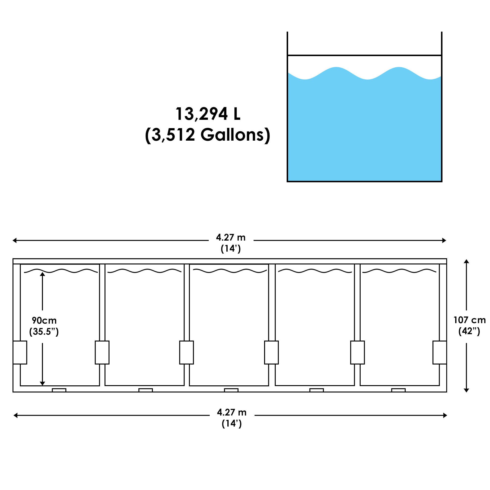 M.Y Splash 14ft x 42in Rattan Finish Metal Frame Swimming Pool Set with Filter Pump Ladder Pool Cover Ground Sheet 14ft Swimming Pool