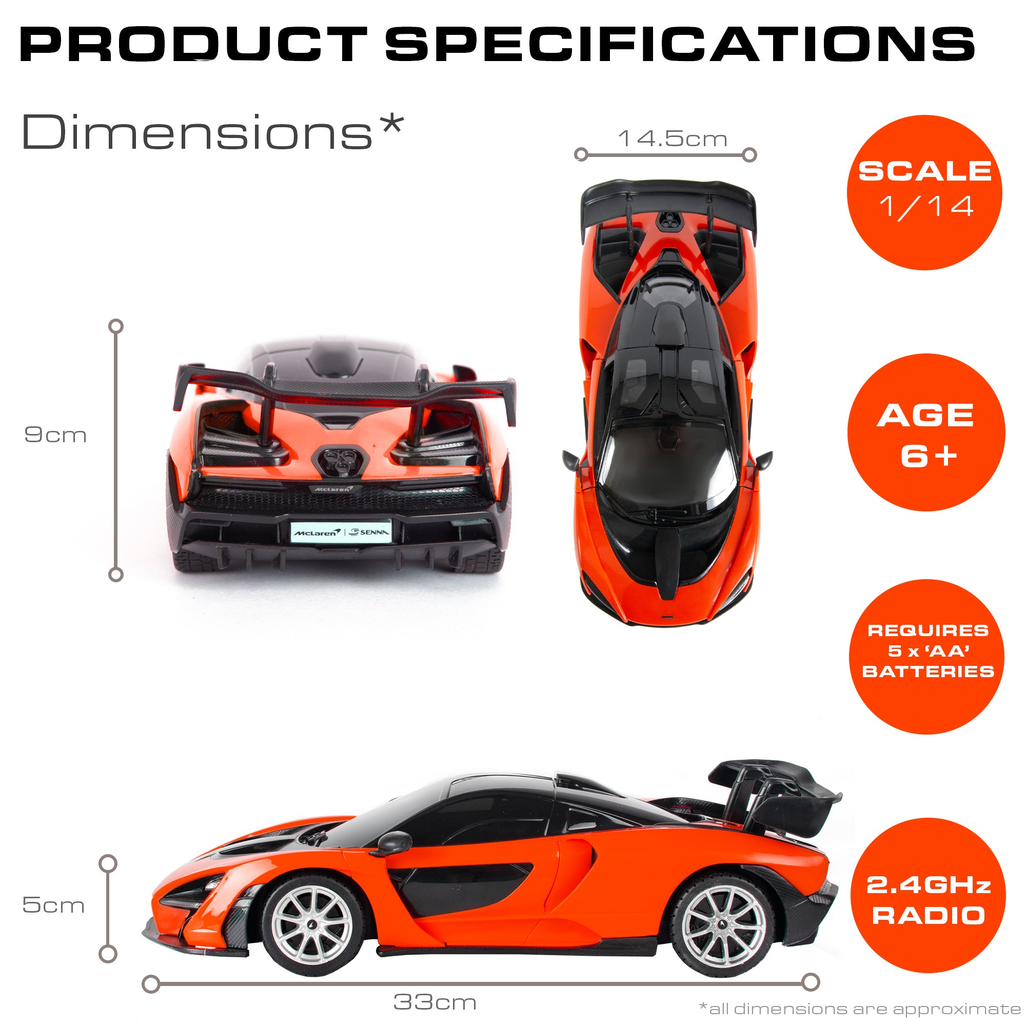 Official Remote Control McLaren Senna | 1:14sc Model 2.4GHz - 2 Assorted Colours | Officially Licensed By McLaren | RC Car | By KandyToys