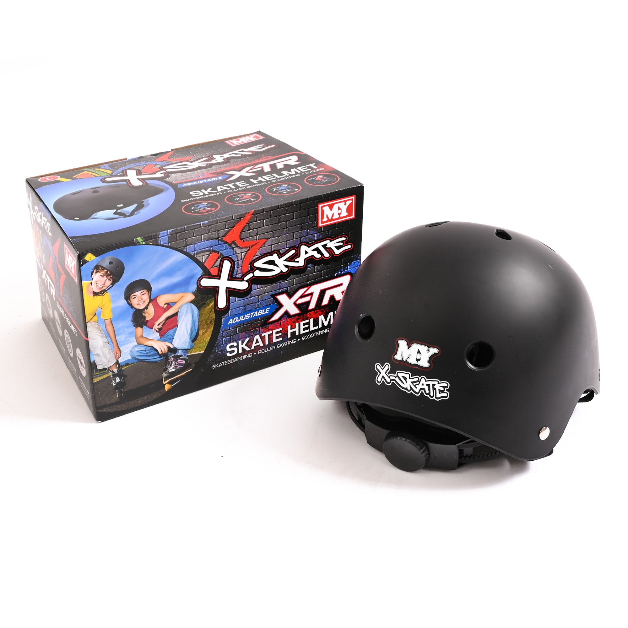 M.Y X-Skate Black Adjustable Junior Skate Helmet For BMX Cycling Scooter Skateboarding