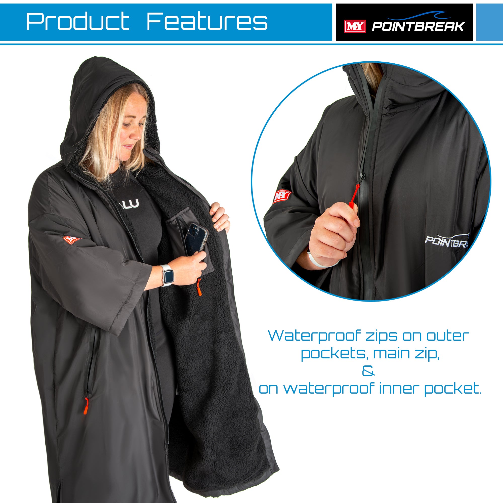 M.Y Point Break Waterproof Changing Robe Unisex Oversized Changing Jacket for Surfing Paddleboarding Swimming Outdoor Events