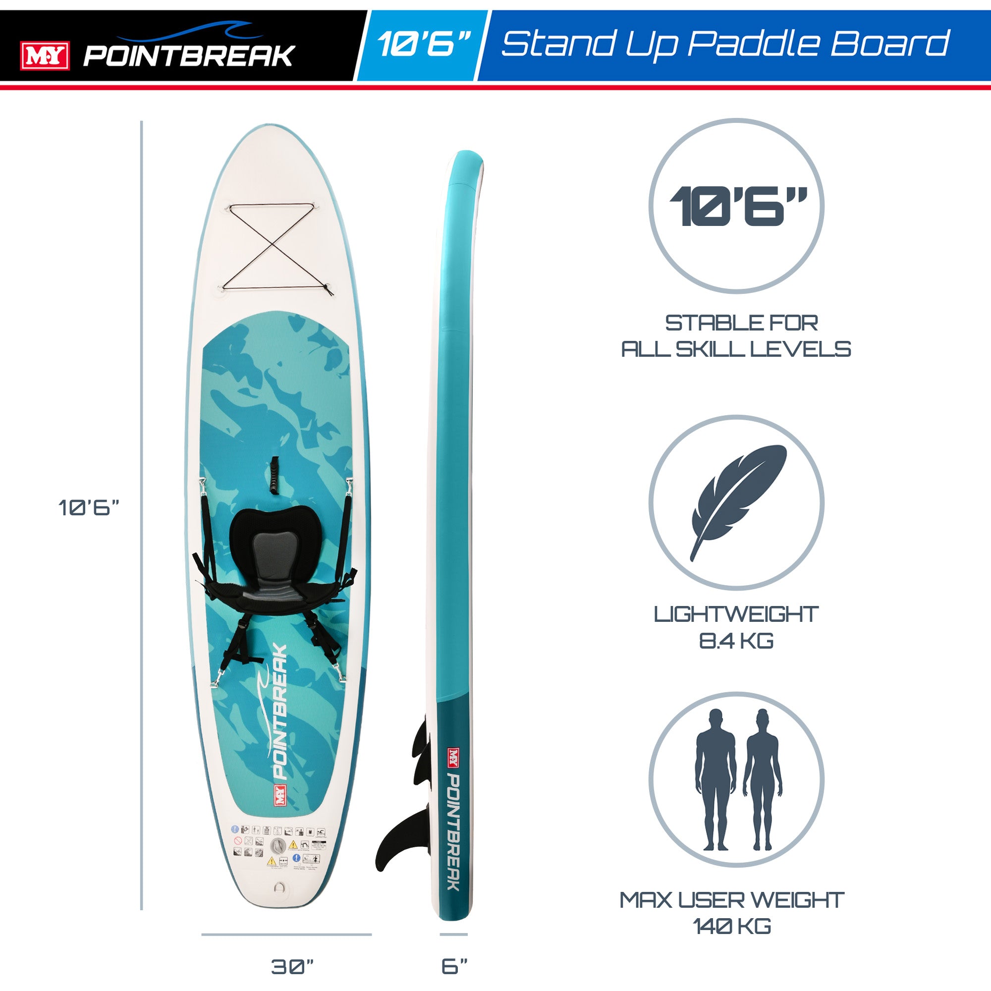 M.Y PointBreak Paddle Boards with Kayak Seat Conversion Kit