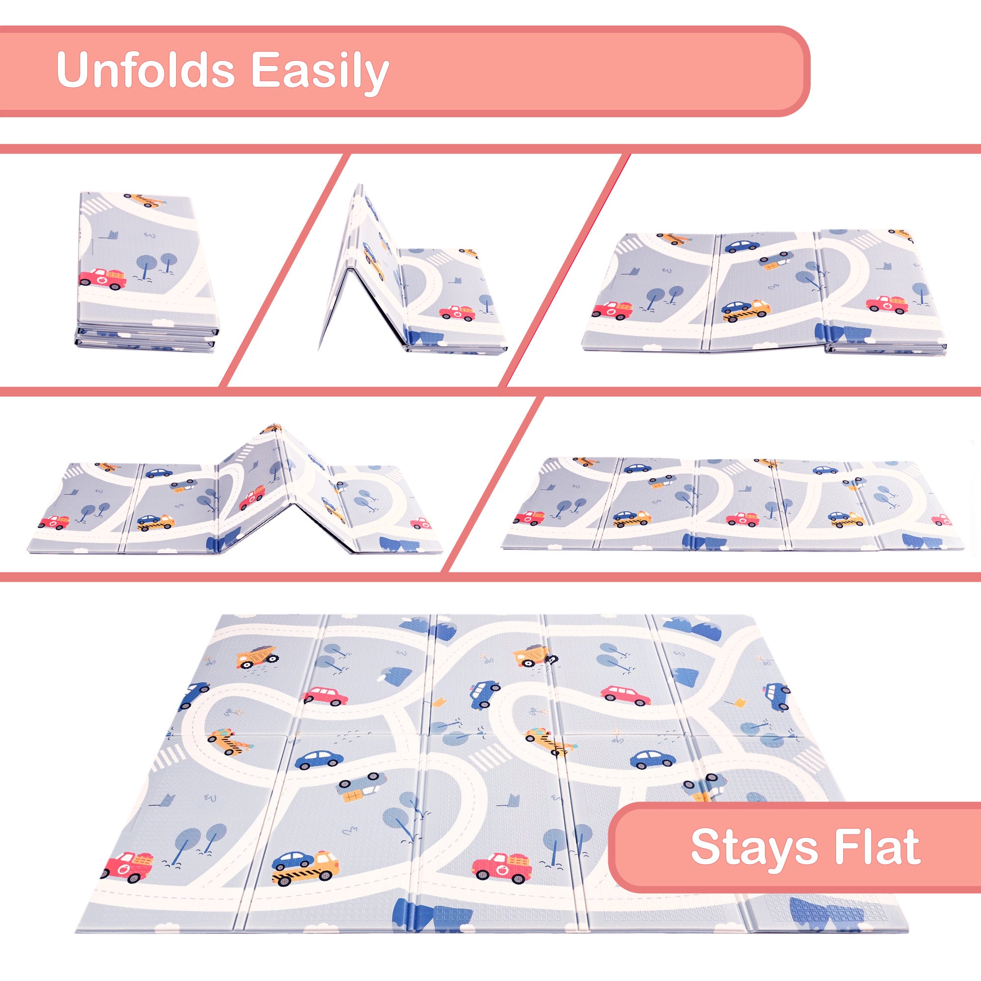 KandyToys 1.98m x 1.48m Folding Road Baby Play Mat | Thick Padded XPE Baby Crawl Mat | Waterproof