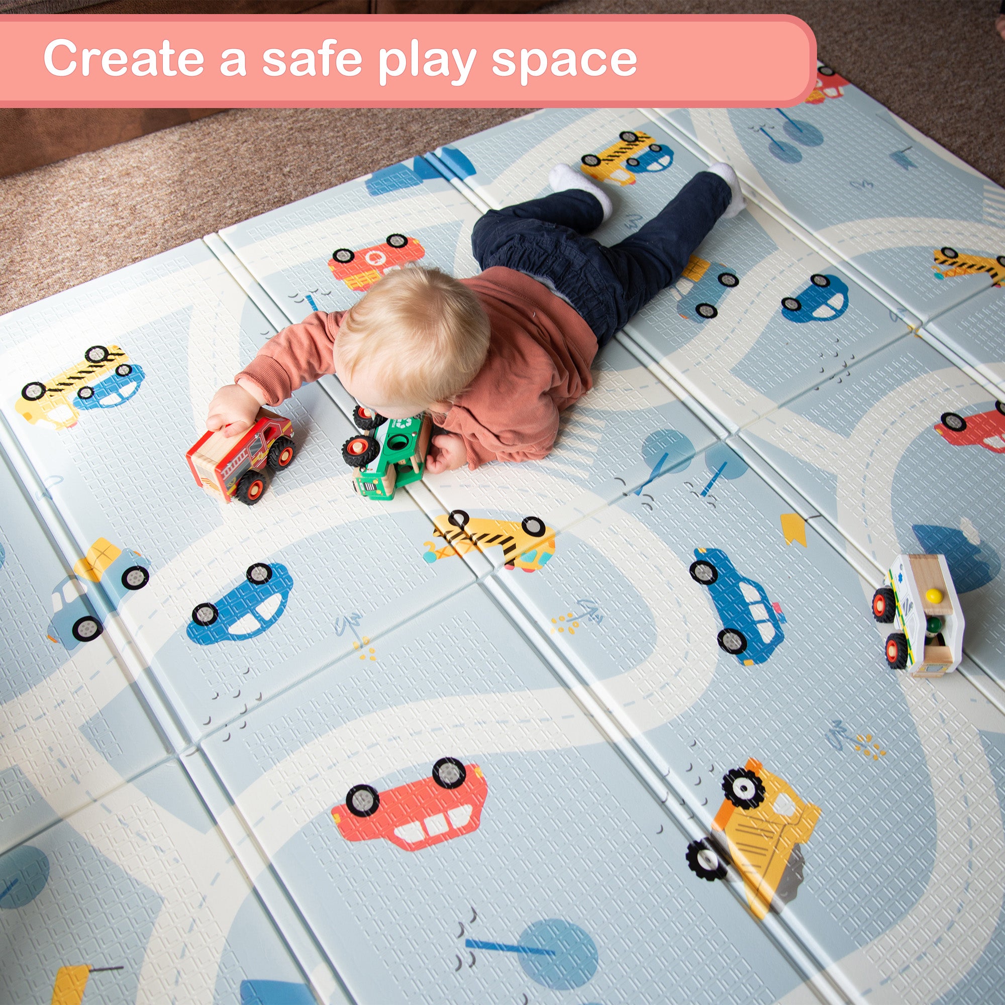KandyToys 1.98m x 1.48m Folding Road Baby Play Mat | Thick Padded XPE Baby Crawl Mat | Waterproof