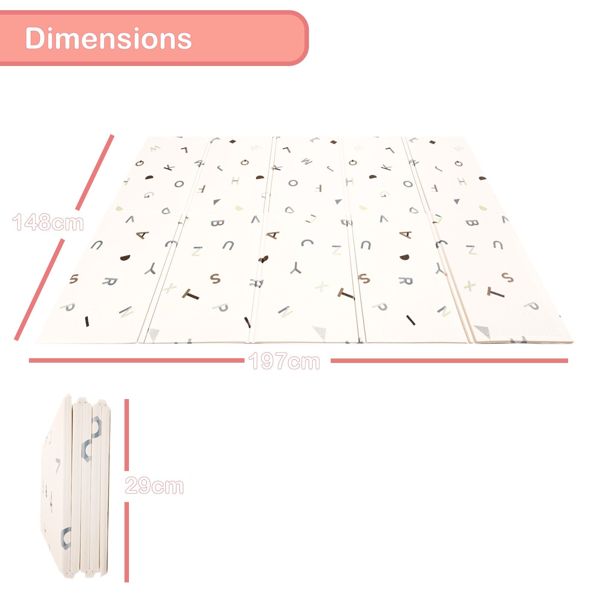 KandyToys 1.98m x 1.48m Folding Alphabet Baby Mat | Thick Padded XPE Baby Crawl Mat | Waterproof | Safe
