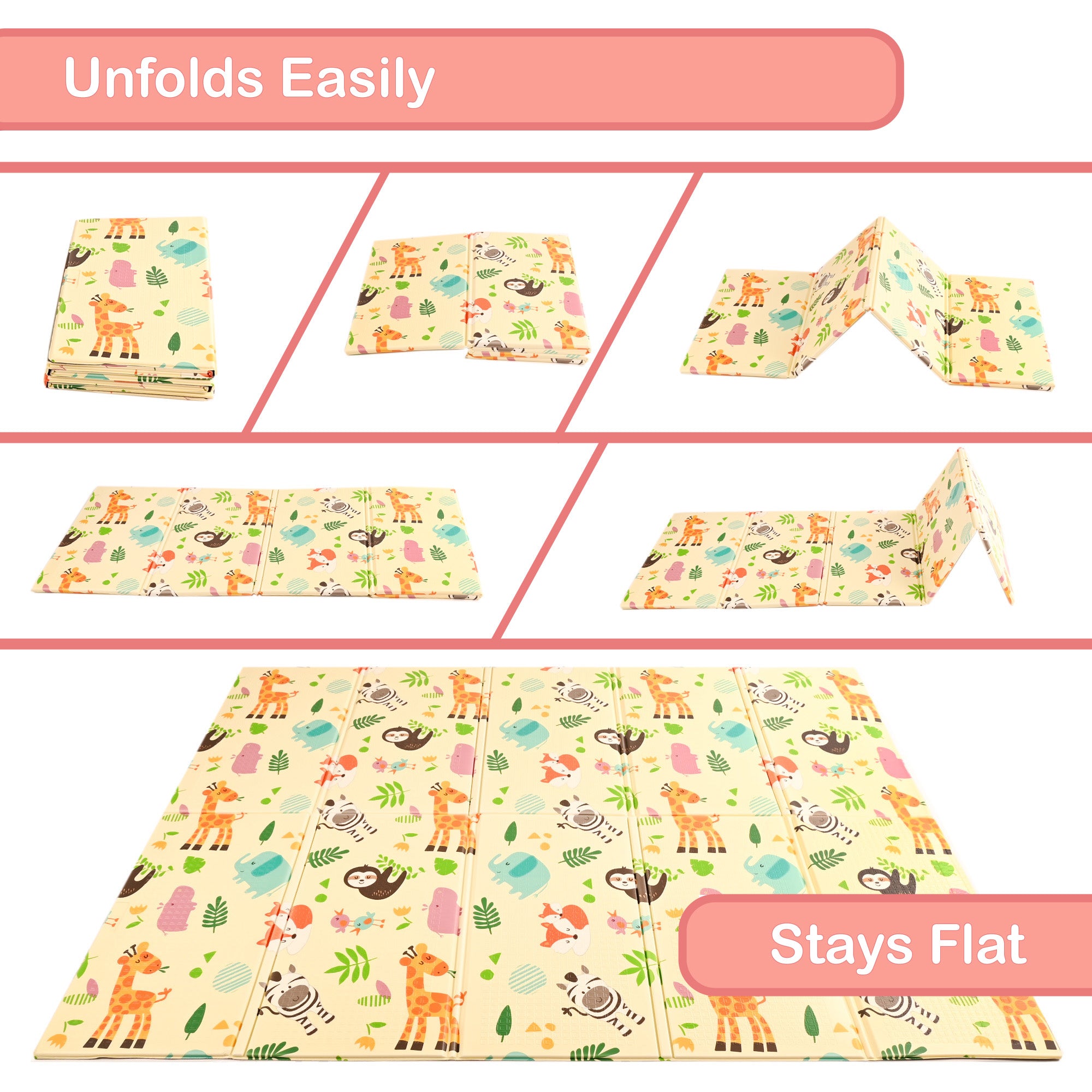 KandyToys 1.98x 1.48m Folding Wildlife Mat | Thick Padded XPE Baby Crawl Mat | Waterproof | Safe
